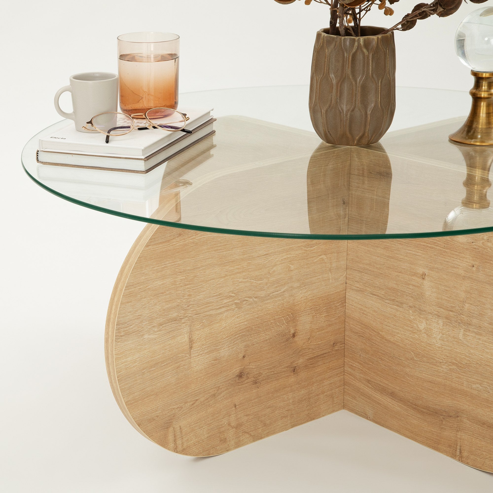 Mesa de Centro em Carvalho Safira, 75 x 35 x 75 cm | Tampo 100% em Vidro Temperado, Estrutura com Revestimento em Melamina de 18 mm | Elegante e Durável para Espaços Modernos