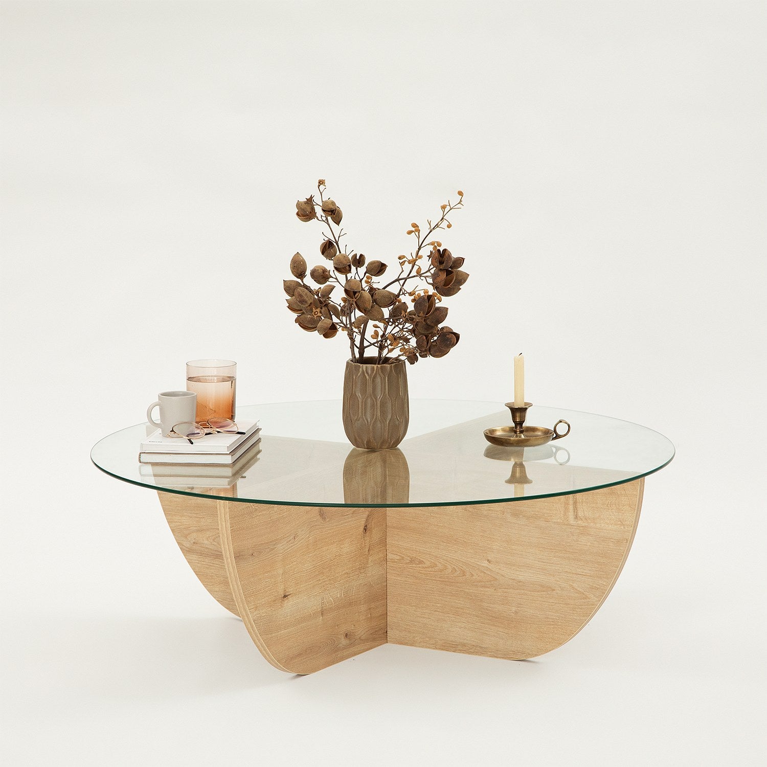 Mesa de Centro em Carvalho Safira, 90 x 30 x 90 cm | Tampo 100% em Vidro Temperado, Estrutura com Revestimento em Melamina de 18 mm | Elegante e Durável para Espaços Modernos