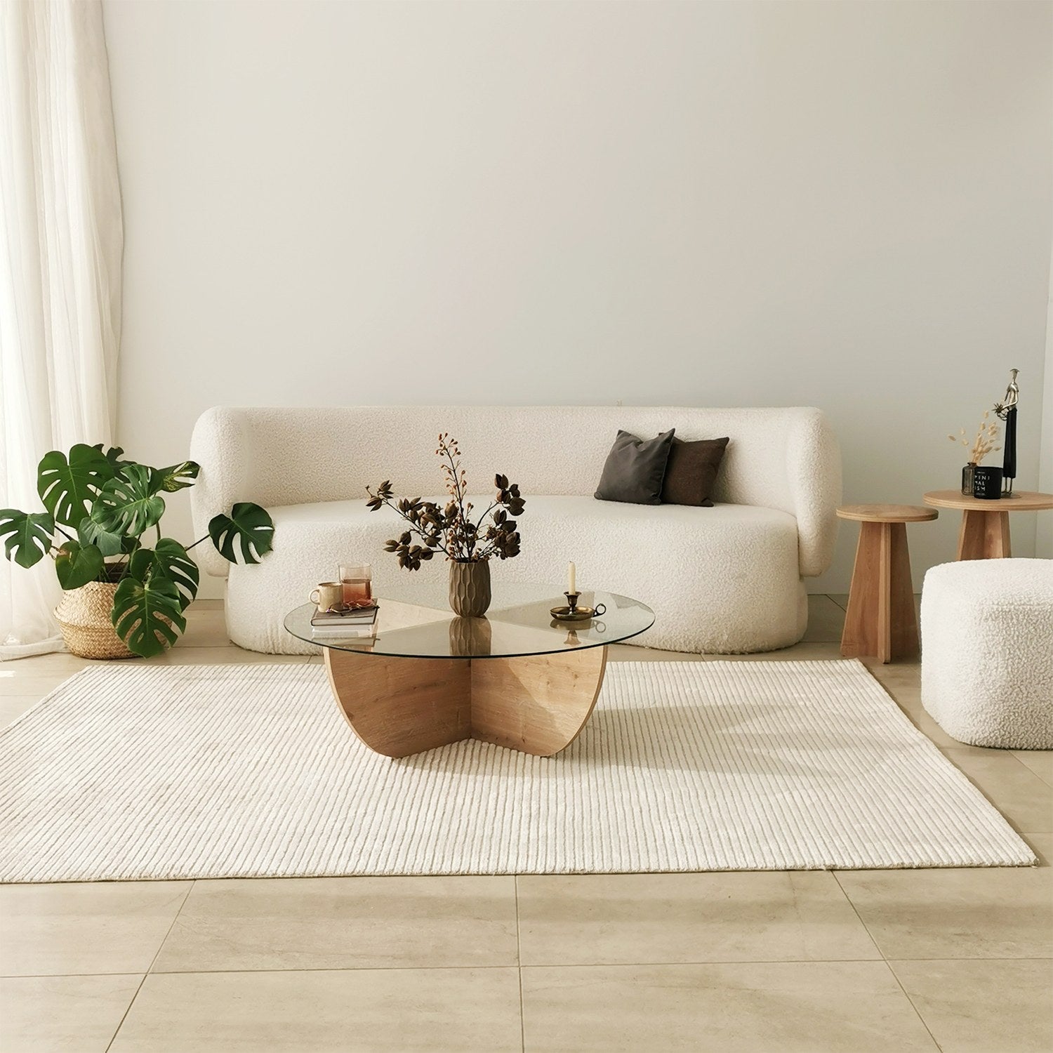 Mesa de Centro em Carvalho Safira, 90 x 30 x 90 cm | Tampo 100% em Vidro Temperado, Estrutura com Revestimento em Melamina de 18 mm | Elegante e Durável para Espaços Modernos
