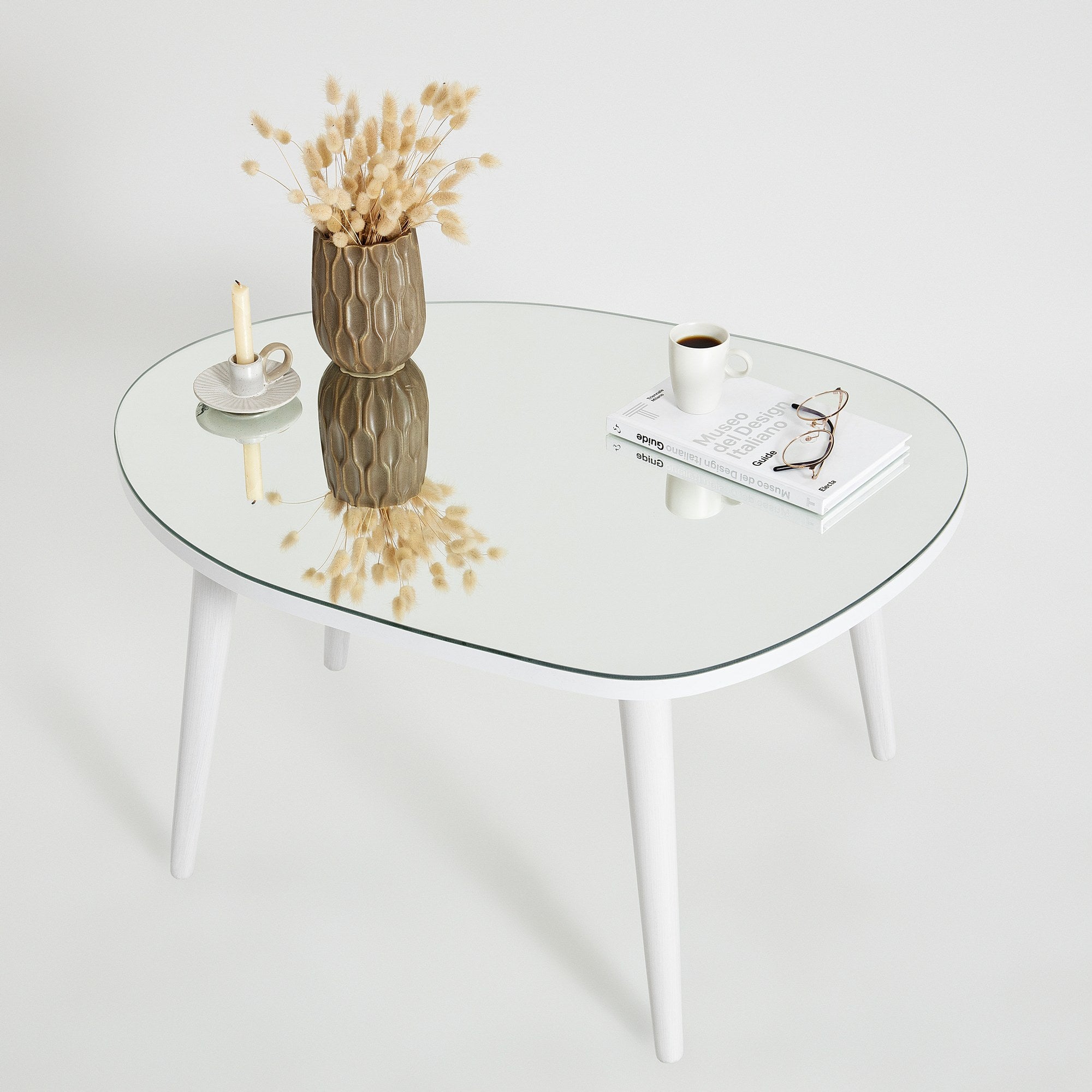 Mesa de Centro Branca Elegante, 75 x 55 x 38 cm | Tampo 100% Vidro Temperado, Estrutura 100% Aglomerado Revestido em Melamina, 18 mm de Espessura | Design Moderno para Sala de Estar