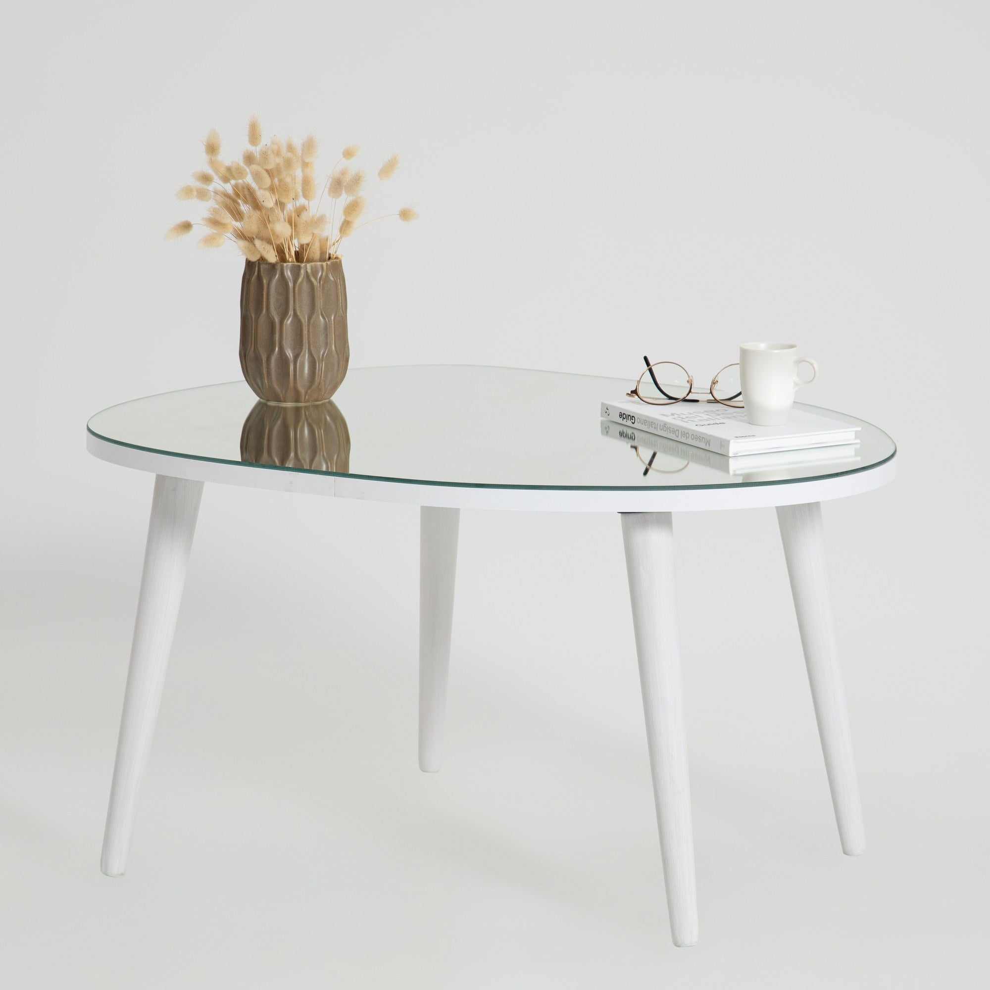 Mesa de Centro Branca Elegante, 75 x 55 x 38 cm | Tampo 100% Vidro Temperado, Estrutura 100% Aglomerado Revestido em Melamina, 18 mm de Espessura | Design Moderno para Sala de Estar
