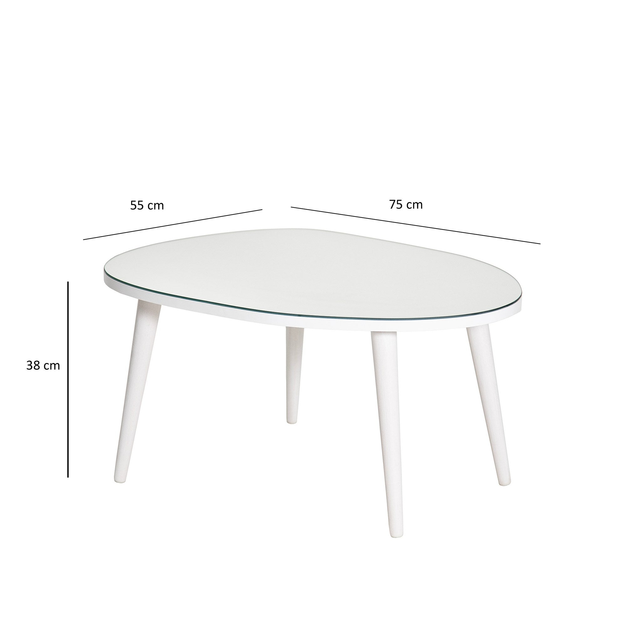 Mesa de Centro Branca Elegante, 75 x 55 x 38 cm | Tampo 100% Vidro Temperado, Estrutura 100% Aglomerado Revestido em Melamina, 18 mm de Espessura | Design Moderno para Sala de Estar