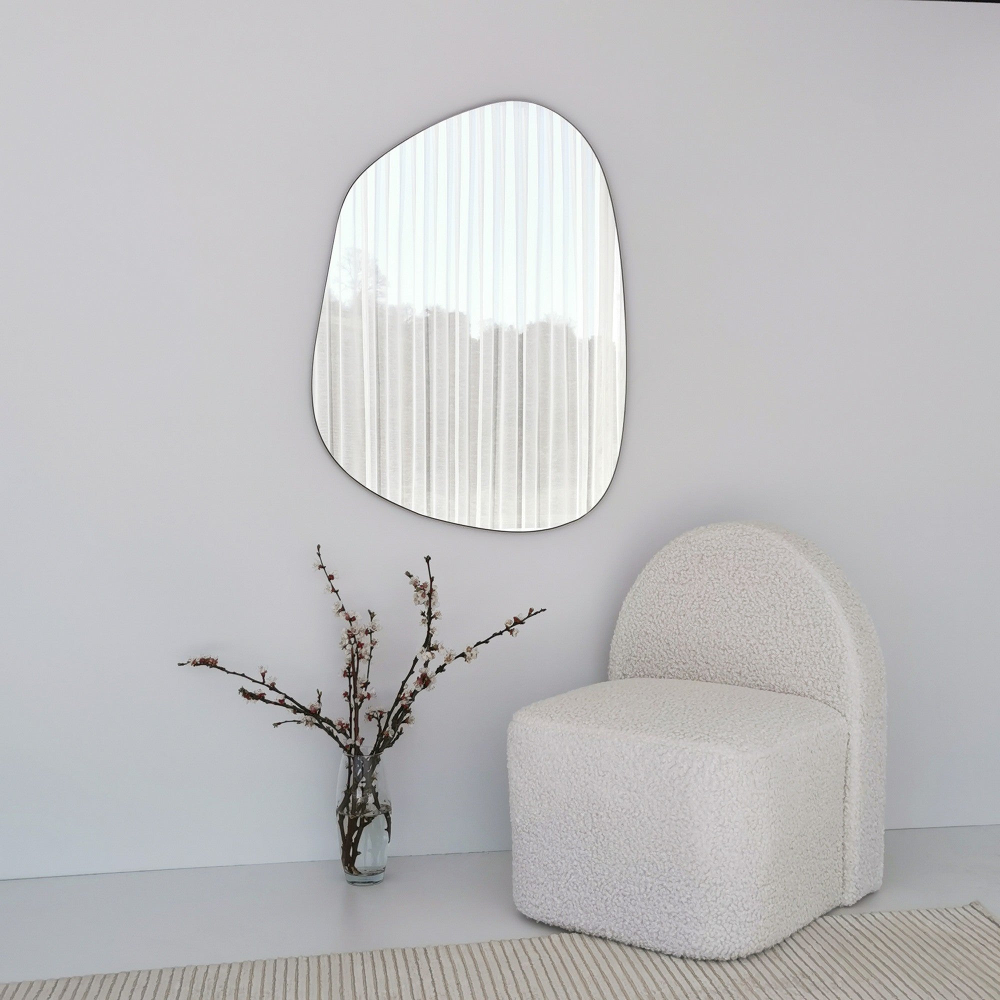 Espelho de Parede Moderno, 90 x 70 cm, 100% MDF, Acabamento Transparente | Design Escandinavo Montado para Hotéis e Espaços Contemporâneos