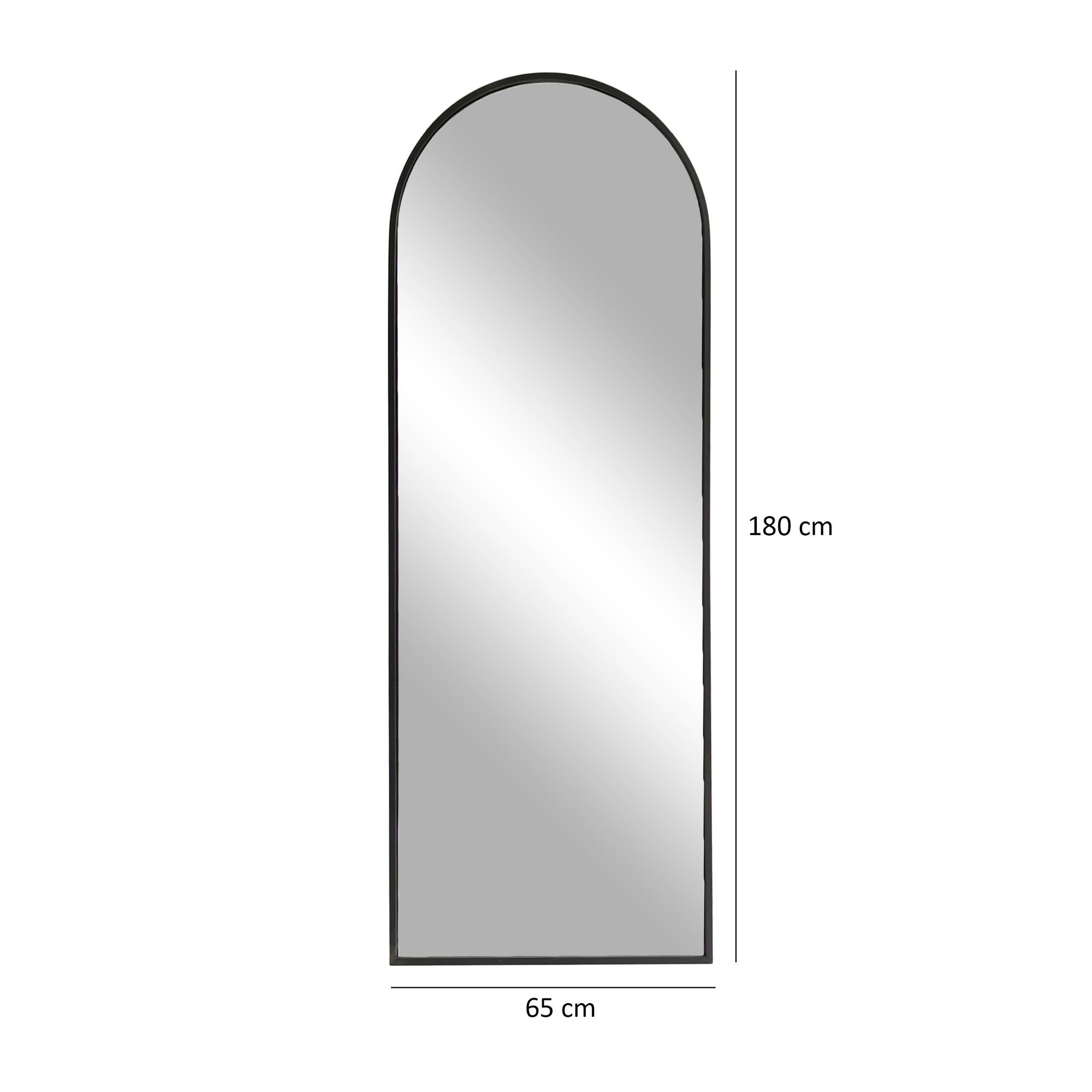 Espelho Cheval moderno, preto fosco, 65 x 180 x 1,5 cm | Estrutura 100% metálica, ecológico, ajustável, resistente à umidade | Perfeito para decoração escandinava e hoteleira