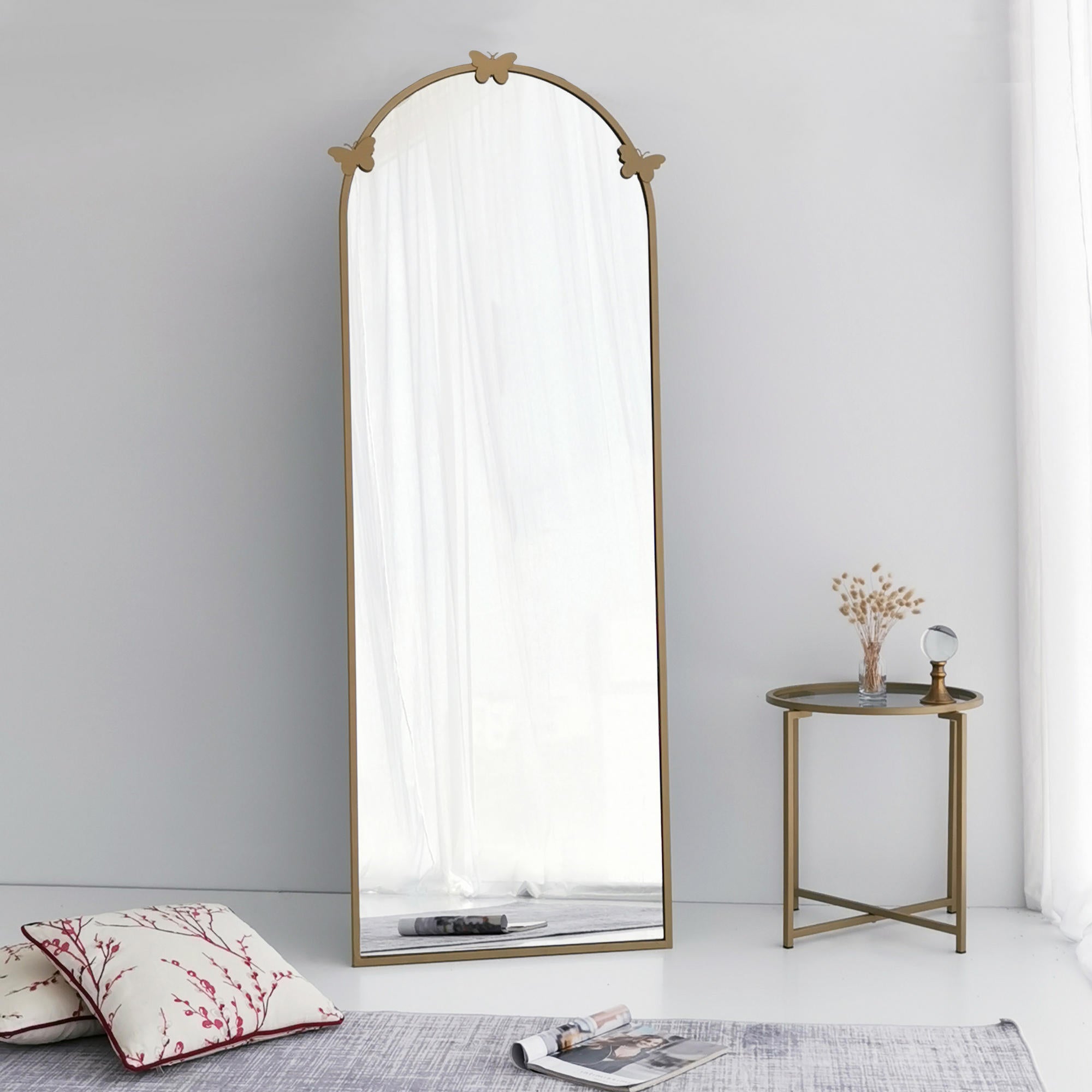 Espelho Cheval Elegante, Dourado Fosco, 65 x 180 x 1,5 cm | Estrutura 100% Metal, Resistente à Umidade, Montável na Parede, Ajustável | Design Moderno e Glamouroso para Qualquer Espaço