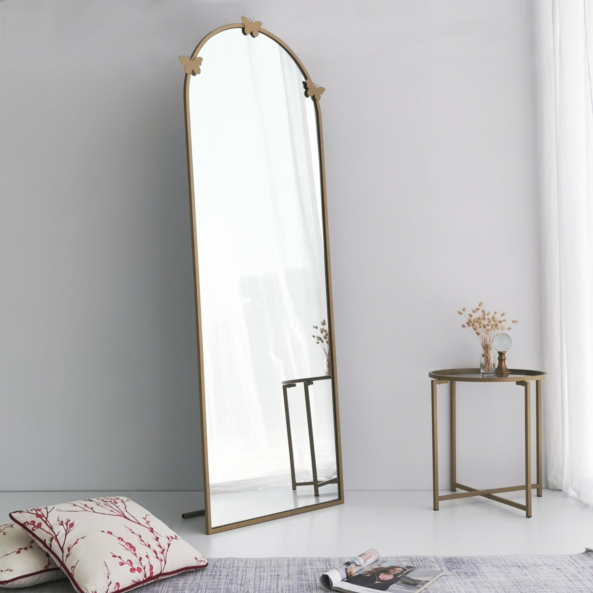 Espelho Cheval Elegante, Dourado Fosco, 65 x 180 x 1,5 cm | Estrutura 100% Metal, Resistente à Umidade, Montável na Parede, Ajustável | Design Moderno e Glamouroso para Qualquer Espaço