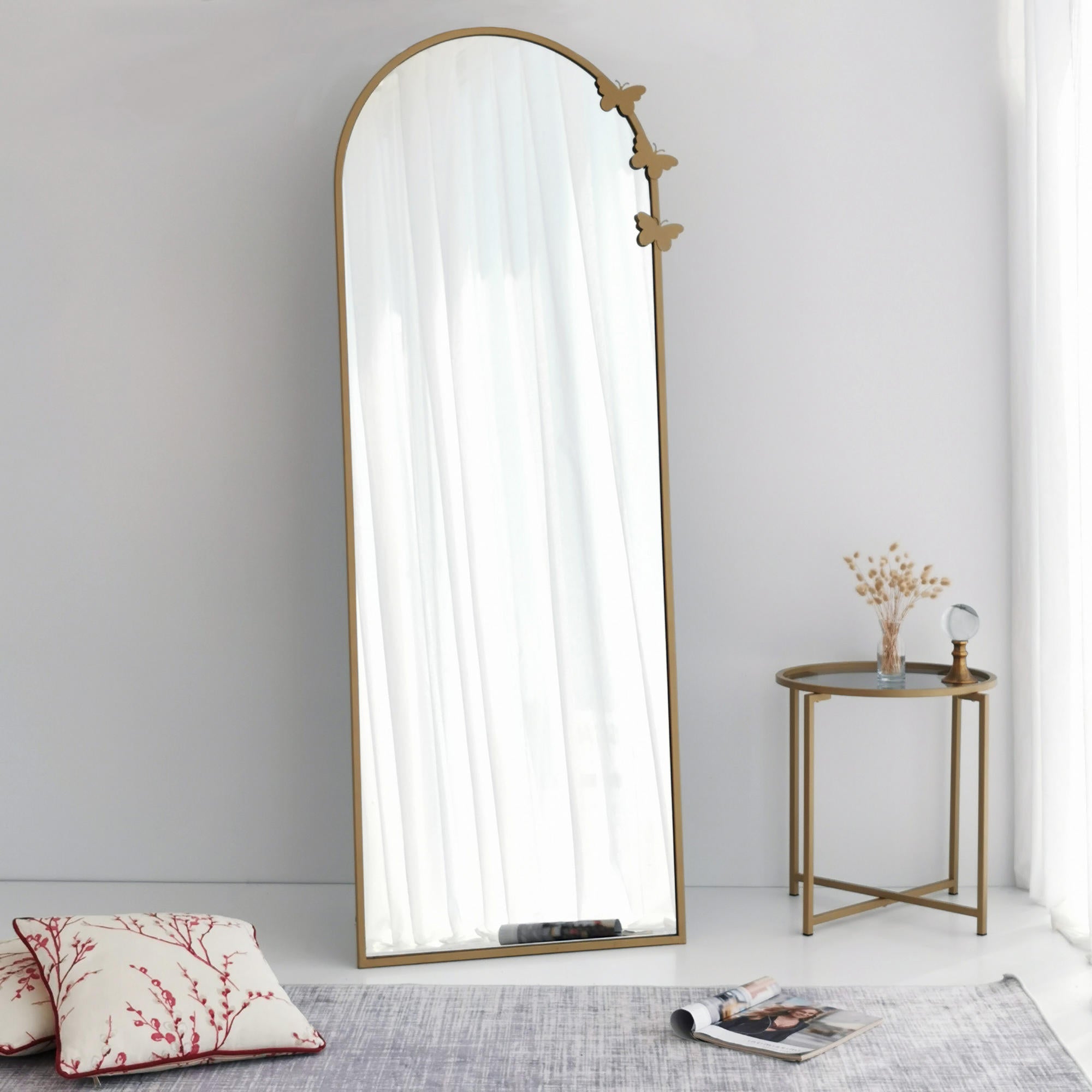 Espelho Cheval Elegante, Dourado Fosco, 65 x 180 x 1,5 cm | Estrutura 100% Metal, Resistente à Umidade, Montável na Parede, Ajustável | Design Moderno e Glamouroso para Qualquer Espaço