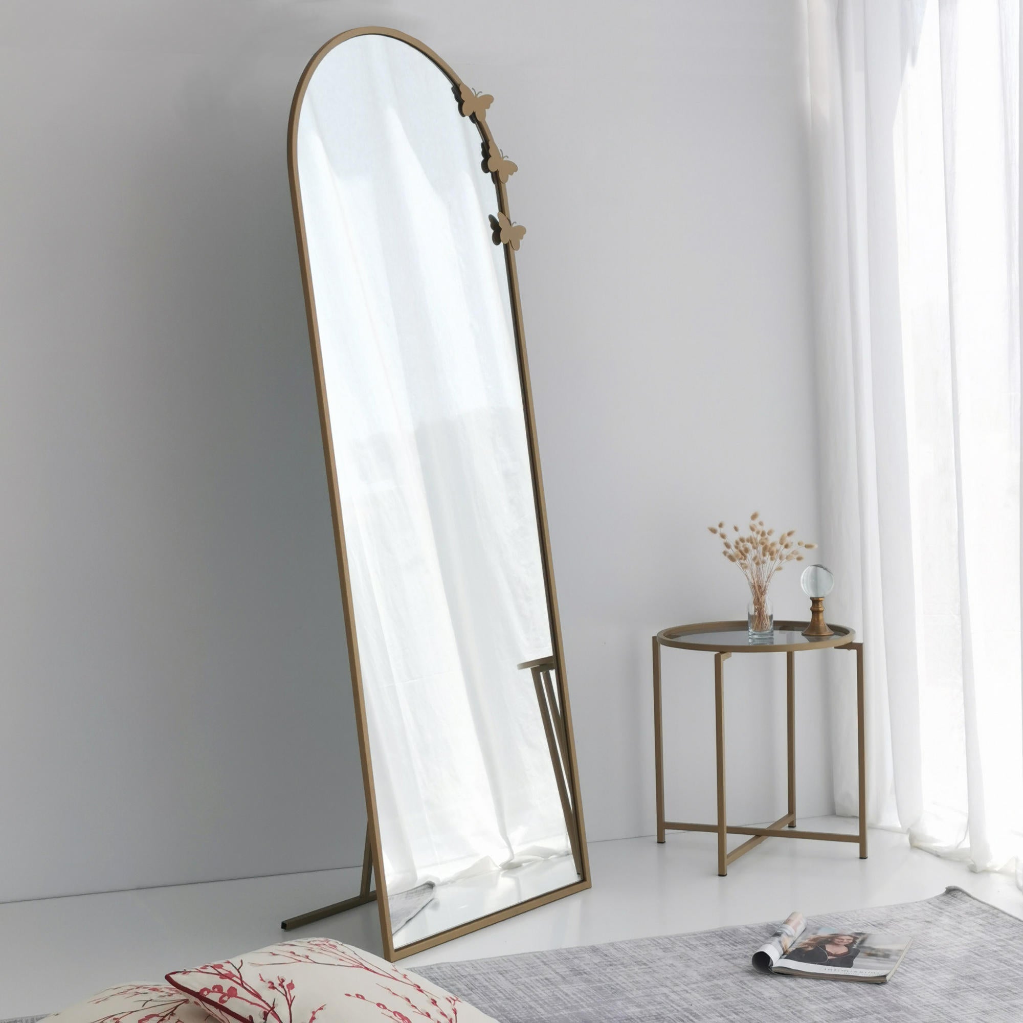Espelho Cheval Elegante, Dourado Fosco, 65 x 180 x 1,5 cm | Estrutura 100% Metal, Resistente à Umidade, Montável na Parede, Ajustável | Design Moderno e Glamouroso para Qualquer Espaço