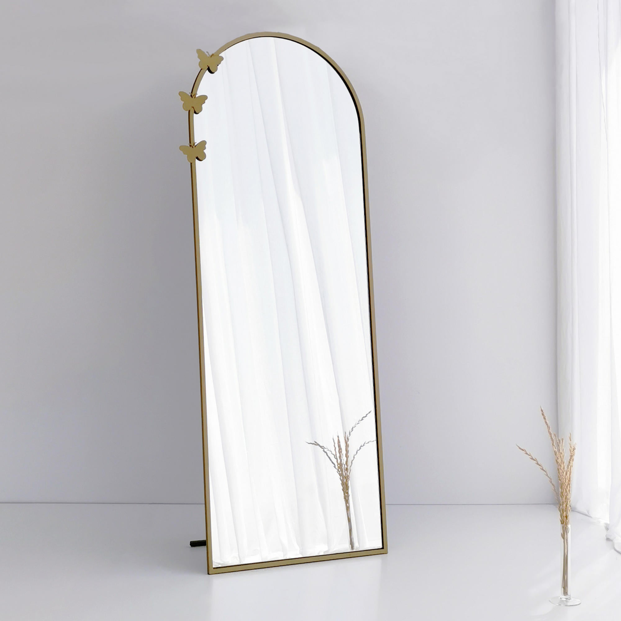 Espelho Cheval Elegante, Dourado Fosco, 65 x 180 x 1,5 cm | Estrutura 100% Metal, Resistente à Umidade, Montável na Parede, Ajustável | Design Moderno e Glamouroso para Qualquer Espaço
