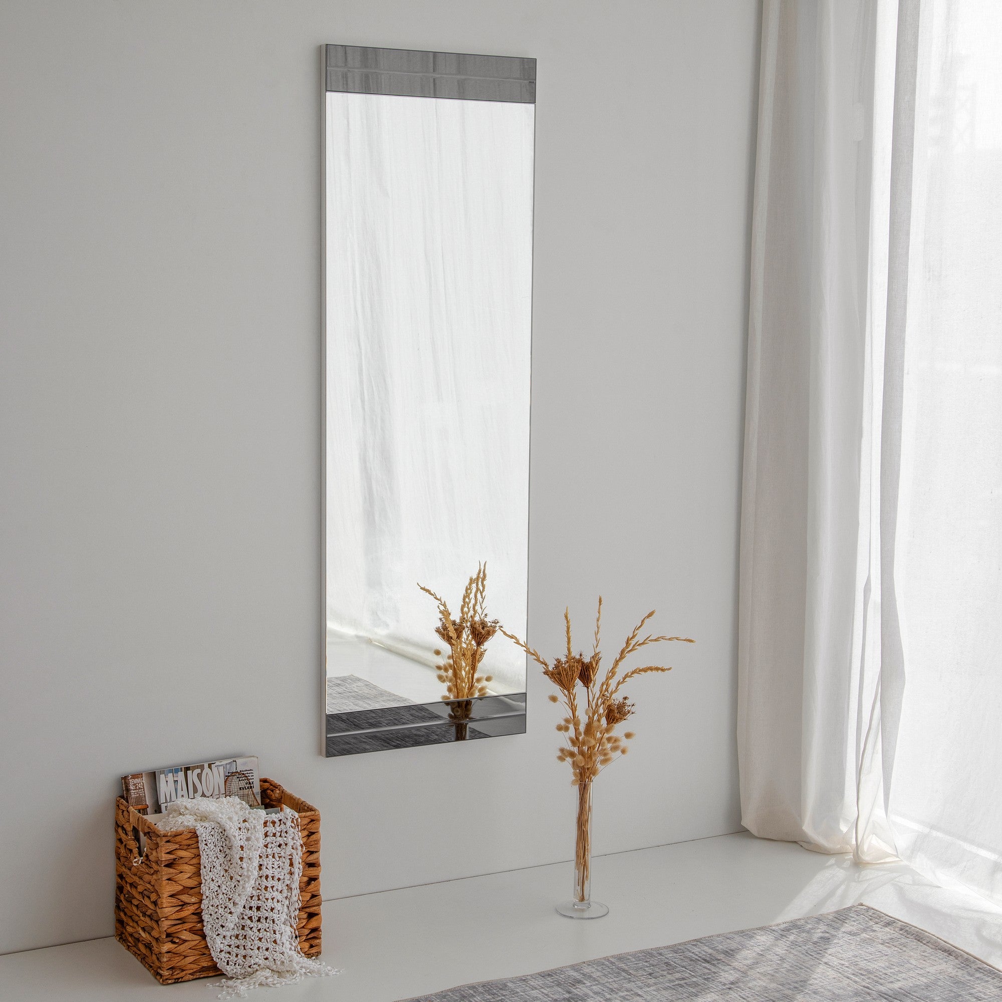 Espelho de parede moderno, branco, 40 x 120 x 2,2 cm | 100% revestido em melamina, resistente à umidade, com fita de PVC | Design ajustável e ecológico para residências e hotéis