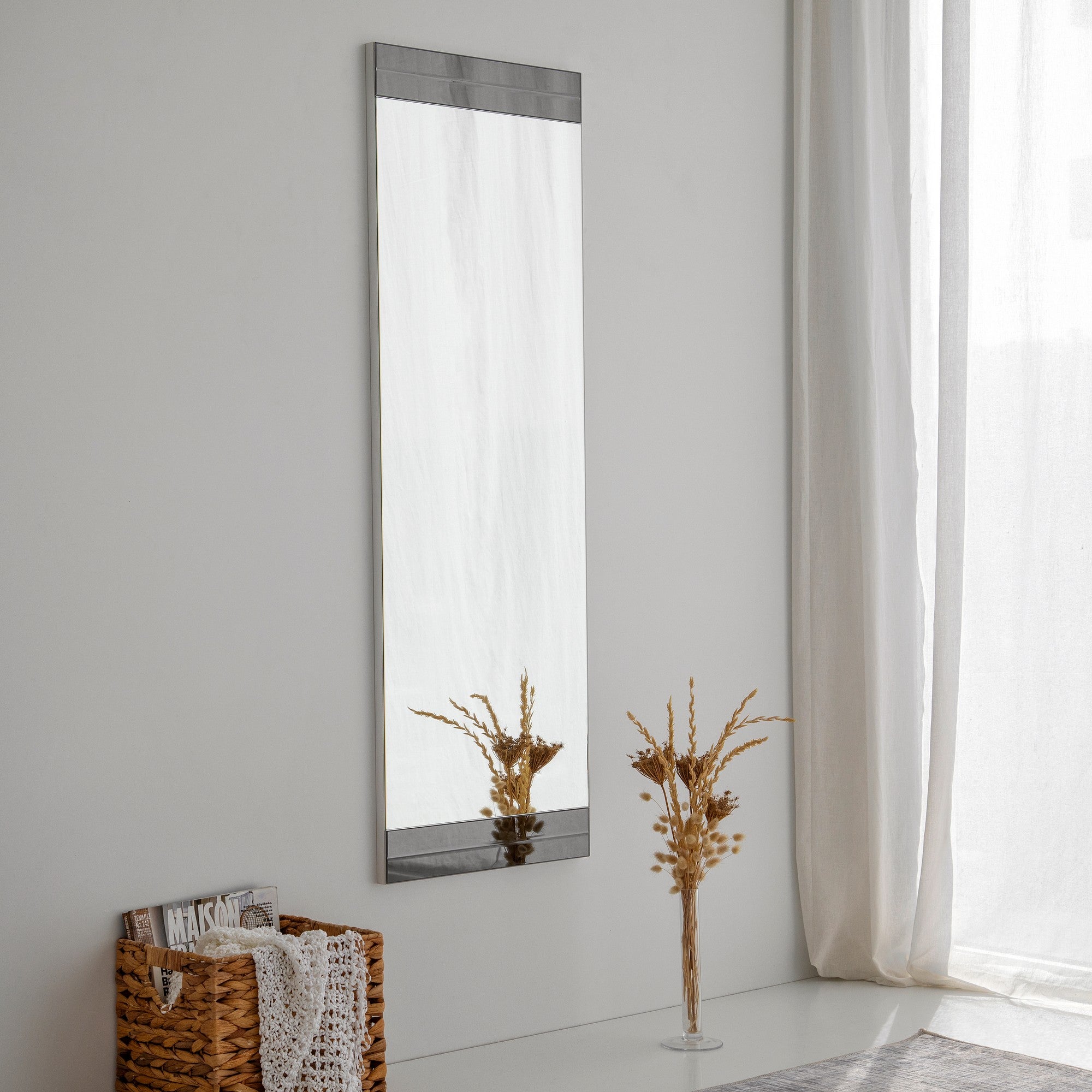 Espelho de parede moderno, branco, 40 x 120 x 2,2 cm | 100% revestido em melamina, resistente à umidade, com fita de PVC | Design ajustável e ecológico para residências e hotéis