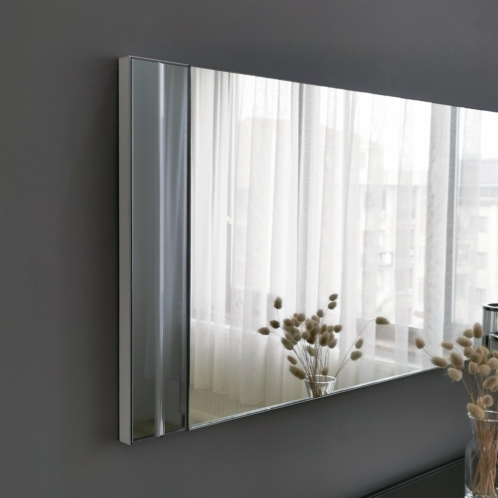 Espelho de parede moderno, branco, 40 x 120 x 2,2 cm | 100% revestido em melamina, resistente à umidade, com fita de PVC | Design ajustável e ecológico para residências e hotéis