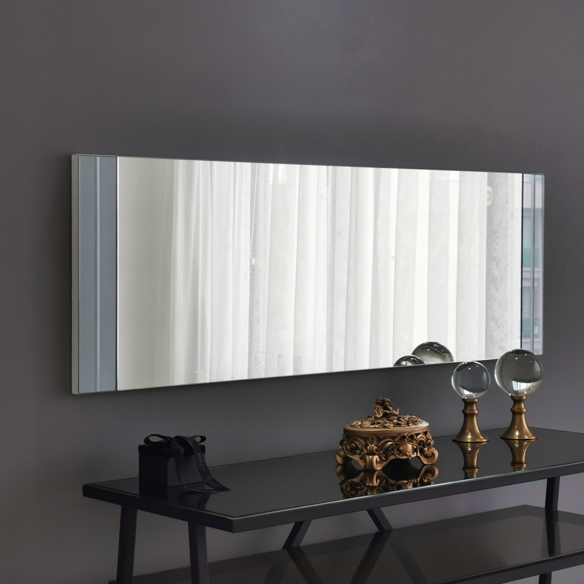 Espelho de parede moderno, branco, 40 x 120 x 2,2 cm | 100% revestido em melamina, resistente à umidade, com fita de PVC | Design ajustável e ecológico para residências e hotéis