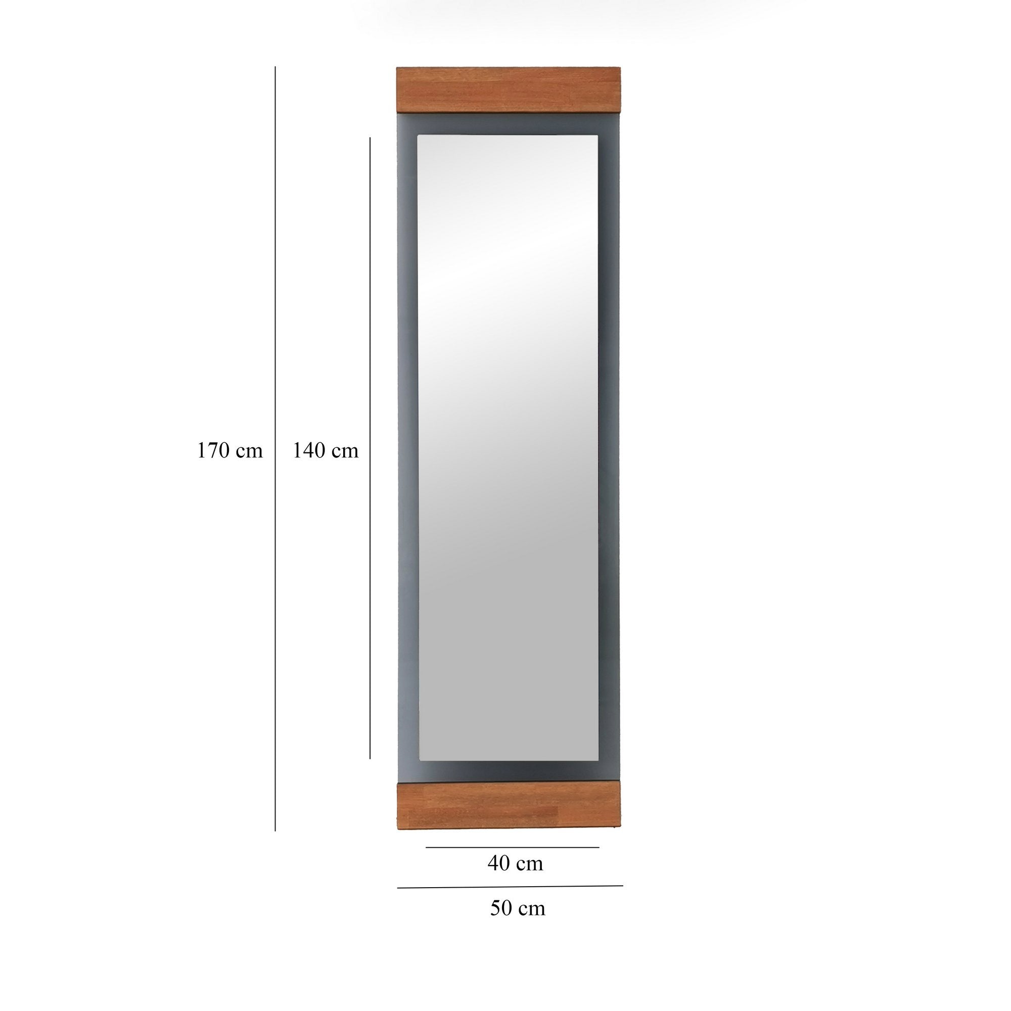 Espelho Cheval elegante com moldura de metal, 50 cm x 170 cm x 3 cm | Cores carvalho e fumaça | Design tradicional americano moderno para uso residencial e hoteleiro
