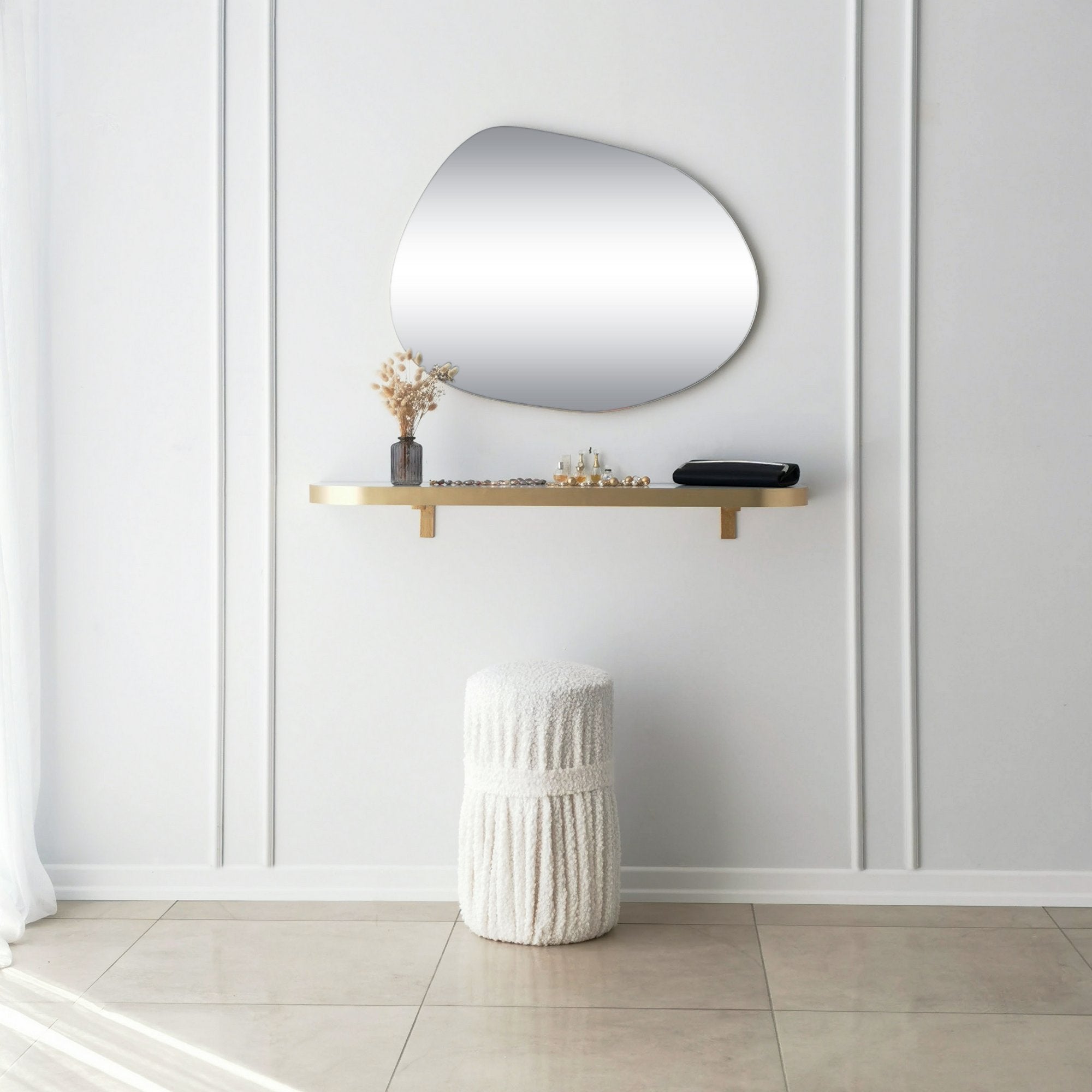 Espelho de parede dourado elegante, 75 x 55 cm | Painel de partículas 100% revestido em melamina, 18 mm de espessura | Ajustável e versátil para decoração escandinava moderna