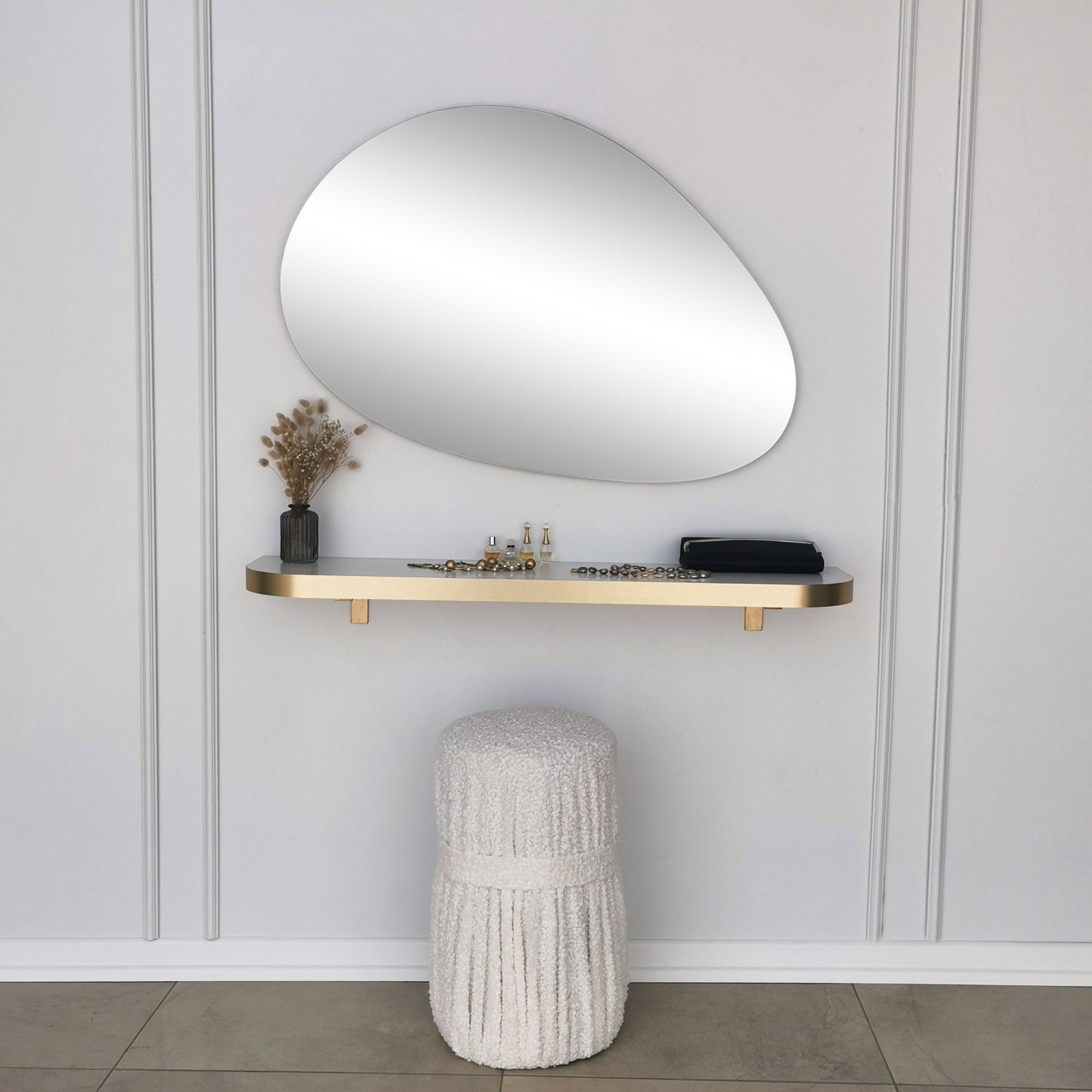 Espelho de Parede Dourado Elegante, 90 x 60 cm | Painel de Partículas 100% Revestido em Melamina, 18 mm de Espessura | Ajustável e Versátil para Decoração Escandinava Moderna