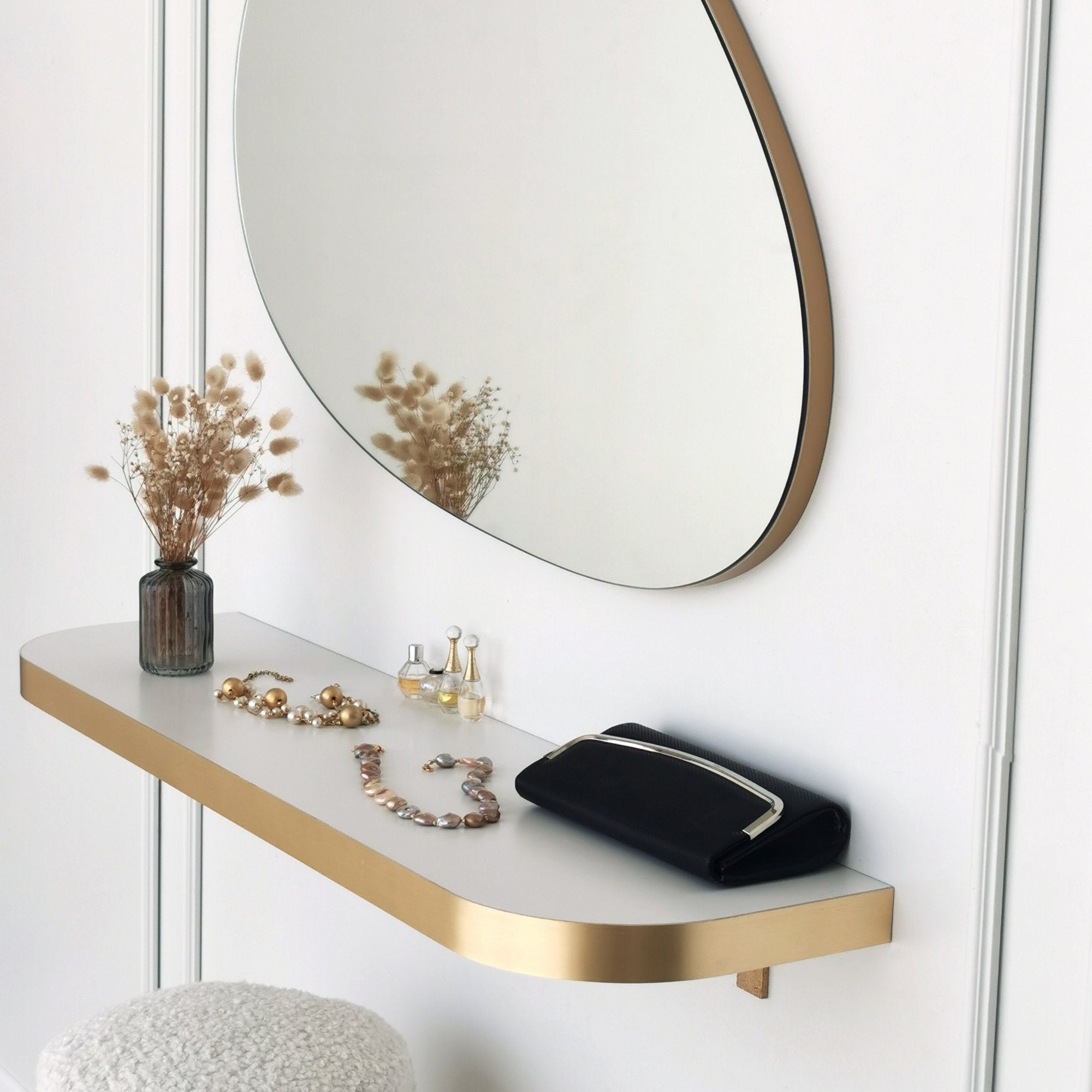 Espelho de Parede Dourado Elegante, 90 x 60 cm | Painel de Partículas 100% Revestido em Melamina, 18 mm de Espessura | Ajustável e Versátil para Decoração Escandinava Moderna