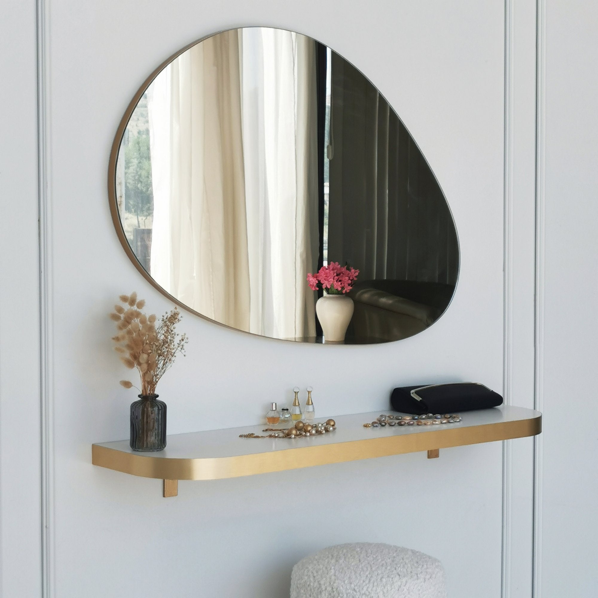 Espelho de Parede Dourado Elegante, 90 x 60 cm | Painel de Partículas 100% Revestido em Melamina, 18 mm de Espessura | Ajustável e Versátil para Decoração Escandinava Moderna