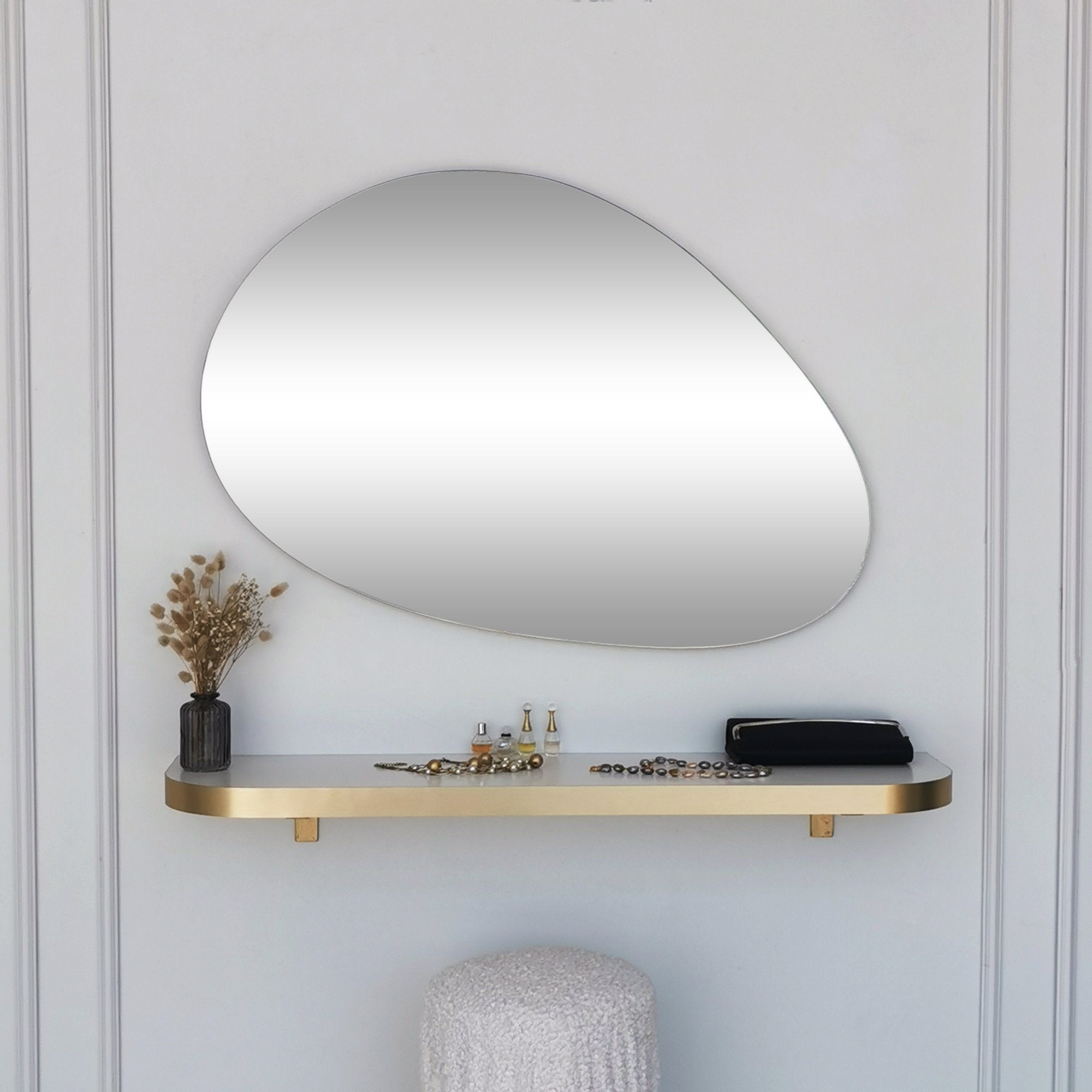 Espelho de Parede Dourado Elegante, 90 x 60 cm | Painel de Partículas 100% Revestido em Melamina, 18 mm de Espessura | Ajustável e Versátil para Decoração Escandinava Moderna