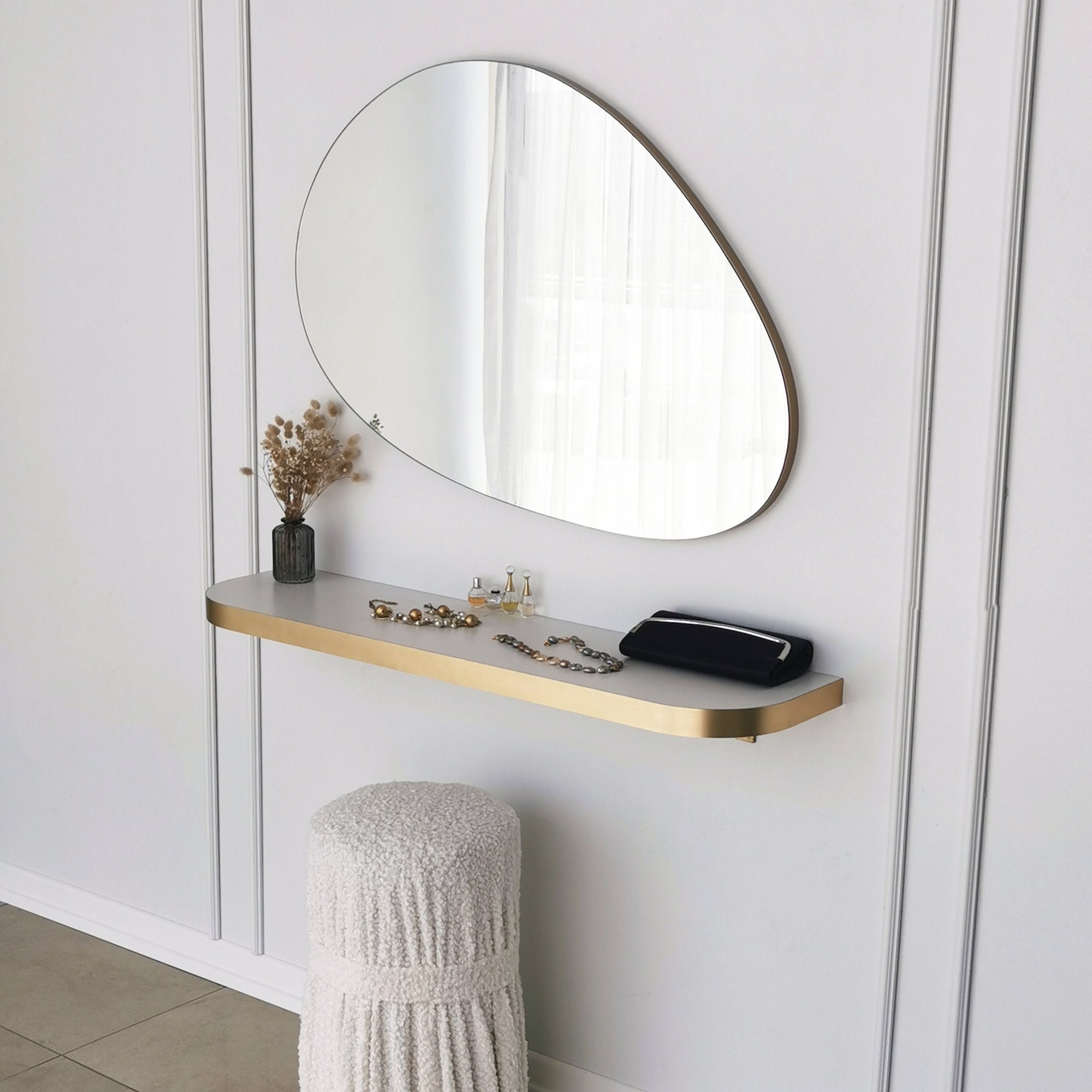 Espelho de Parede Dourado Elegante, 90 x 60 cm | Painel de Partículas 100% Revestido em Melamina, 18 mm de Espessura | Ajustável e Versátil para Decoração Escandinava Moderna
