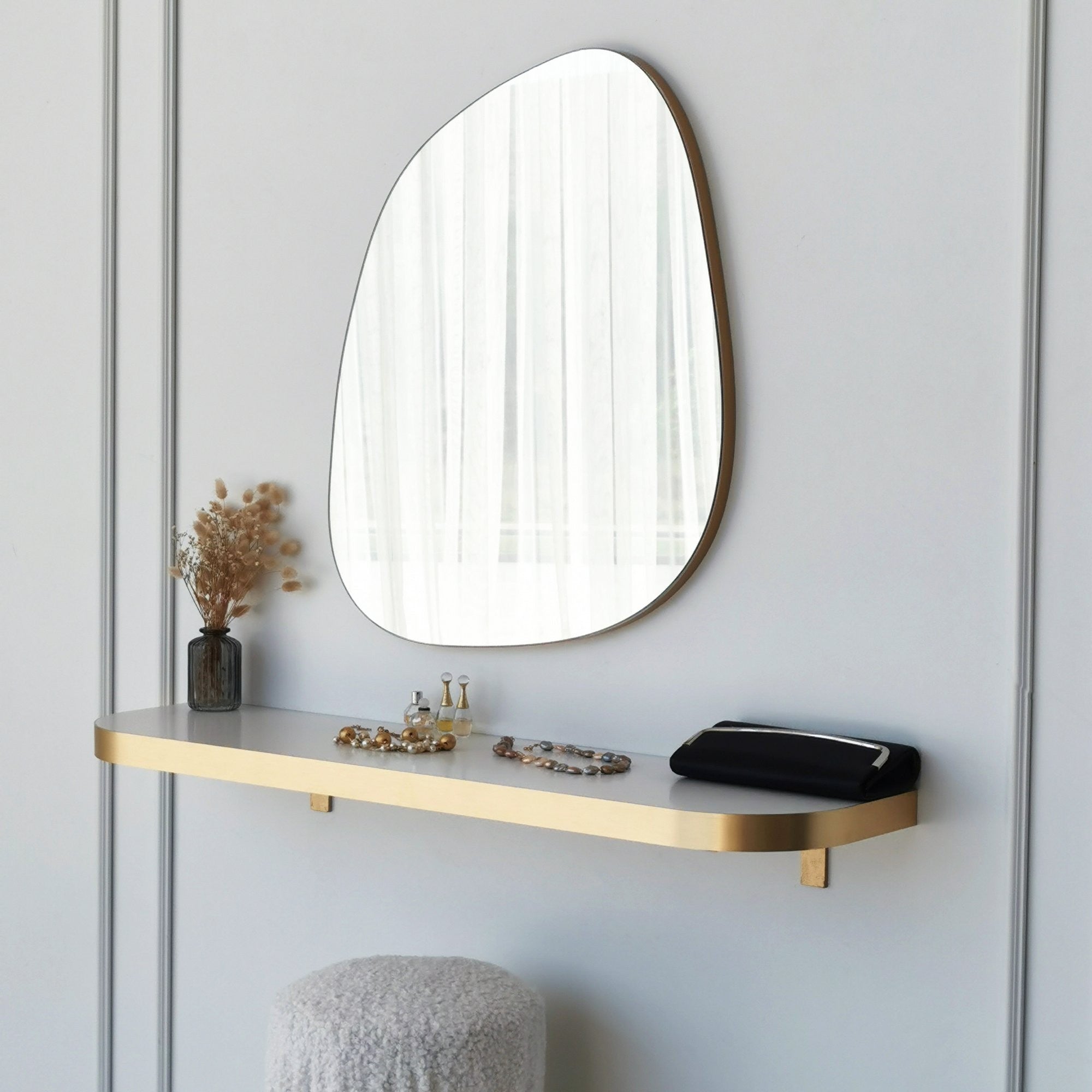 Espelho de Parede Dourado Elegante, 58 x 75 cm | Painel de Partículas 100% Revestido em Melamina, 18 mm de Espessura | Ajustável e Versátil para Decoração Escandinava Moderna
