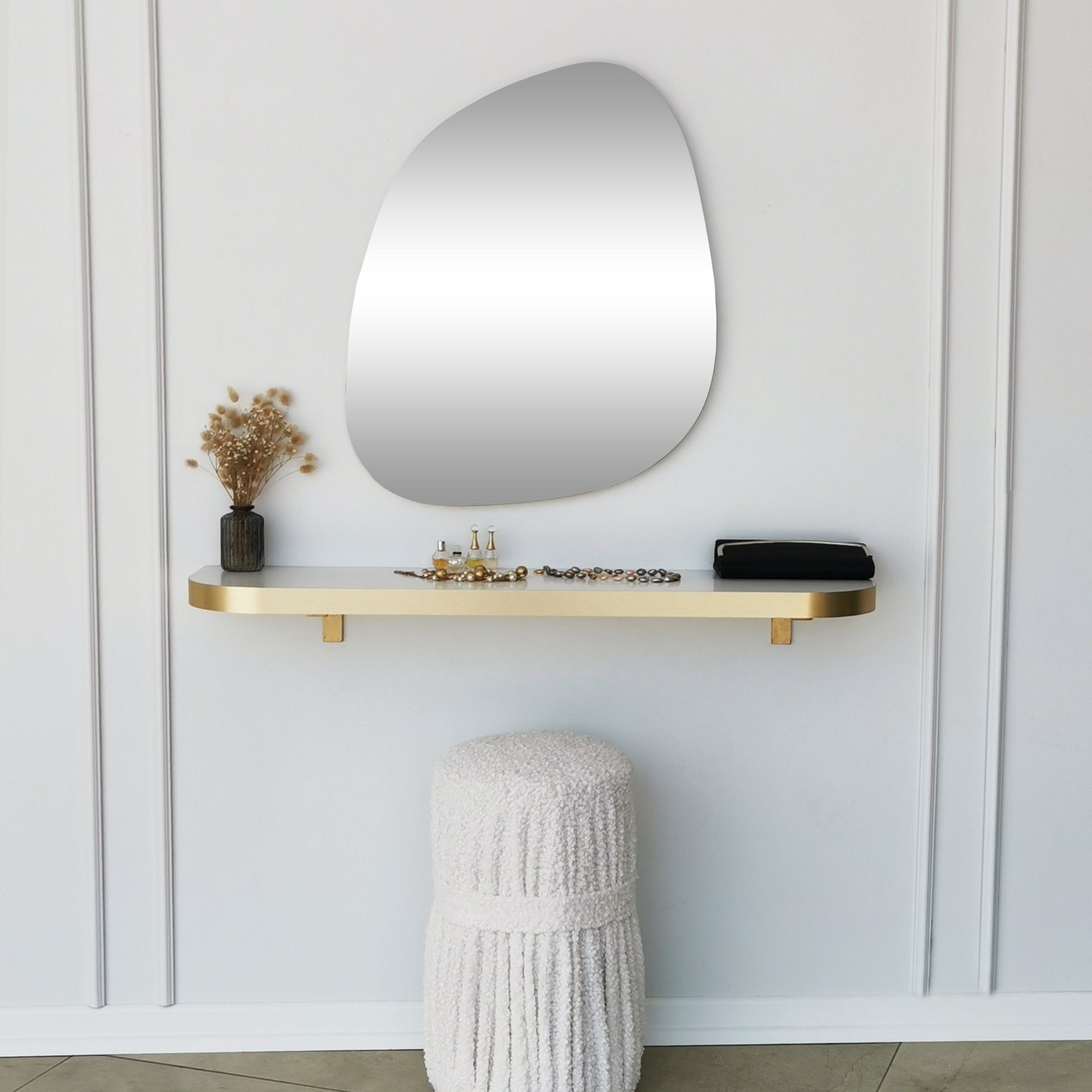 Espelho de Parede Dourado Elegante, 58 x 75 cm | Painel de Partículas 100% Revestido em Melamina, 18 mm de Espessura | Ajustável e Versátil para Decoração Escandinava Moderna