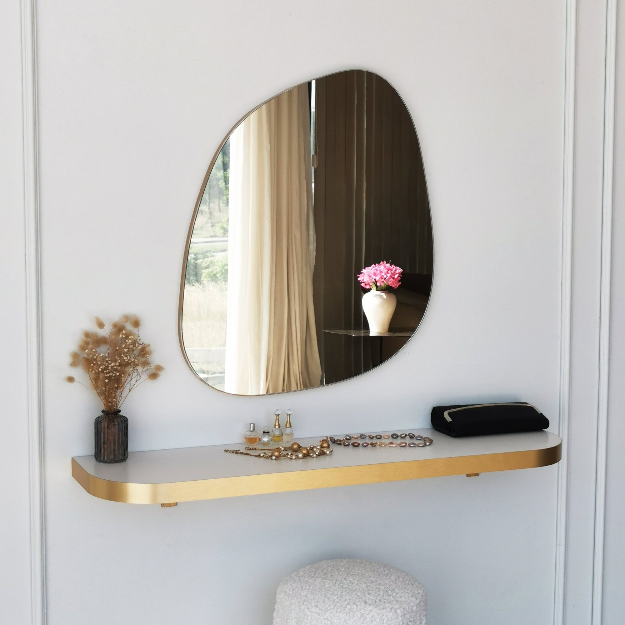 Espelho de Parede Dourado Elegante, 58 x 75 cm | Painel de Partículas 100% Revestido em Melamina, 18 mm de Espessura | Ajustável e Versátil para Decoração Escandinava Moderna