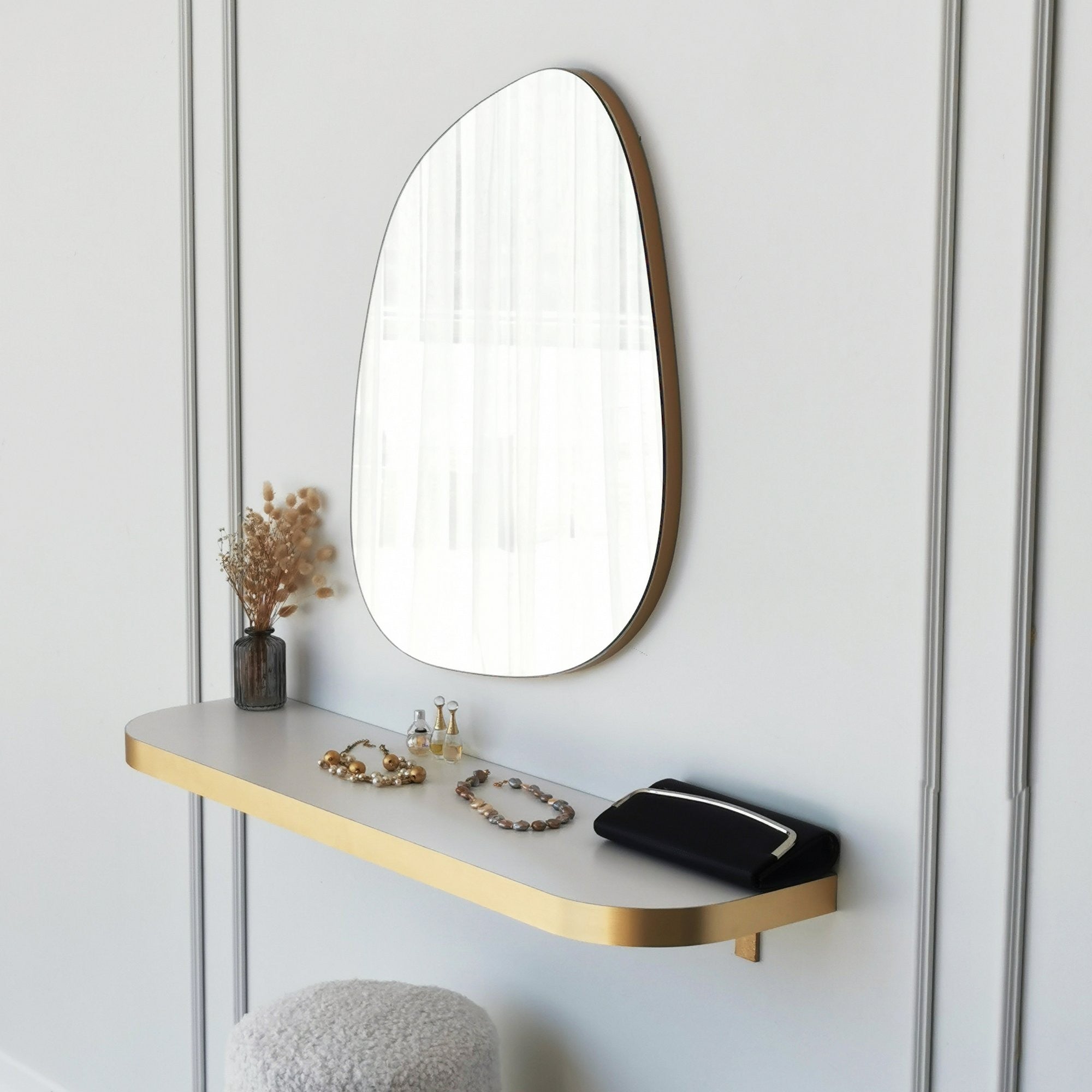 Espelho de Parede Dourado Elegante, 58 x 75 cm | Painel de Partículas 100% Revestido em Melamina, 18 mm de Espessura | Ajustável e Versátil para Decoração Escandinava Moderna