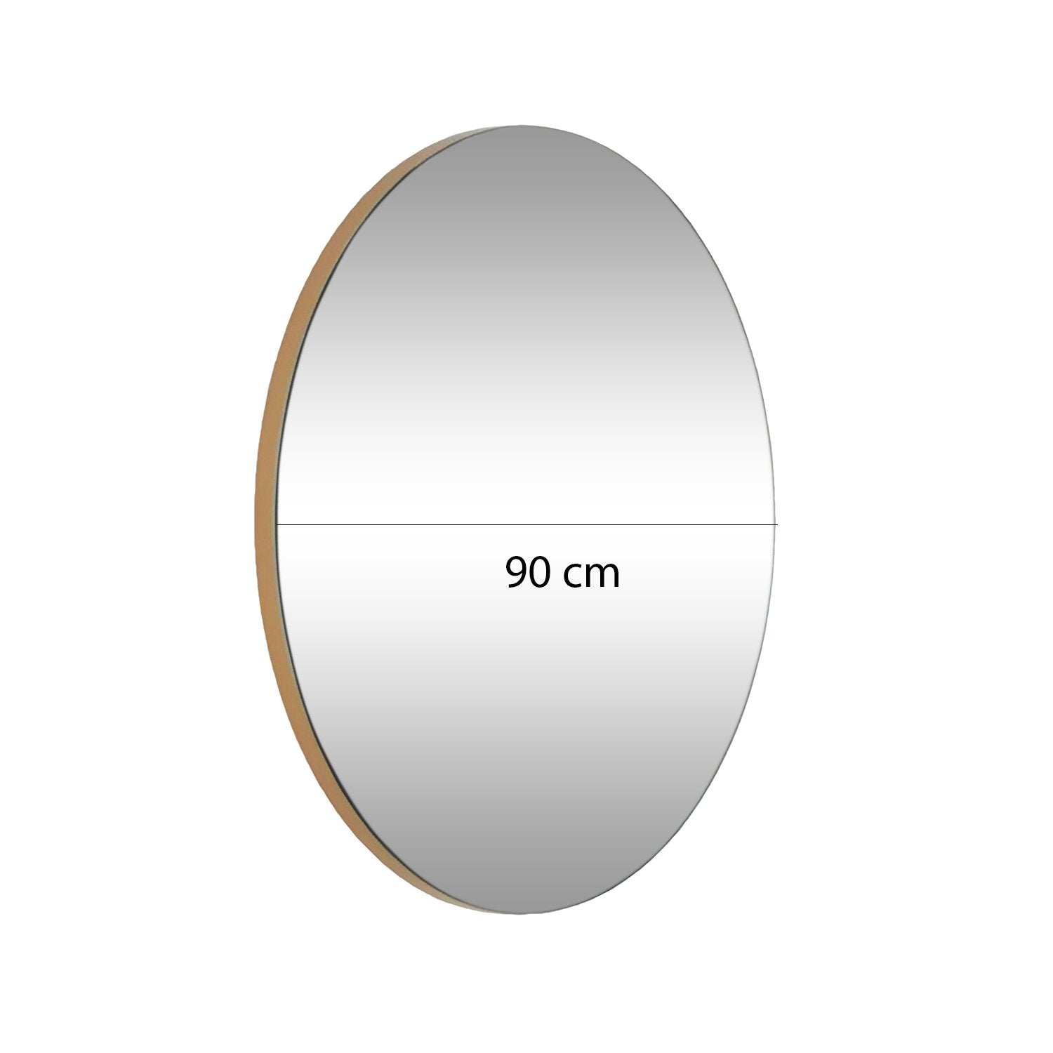 Espelho de parede dourado elegante, 90 cm de diâmetro | Painel de partículas 100% revestido de melamina, 18 mm de espessura | Design escandinavo moderno para decoração de casa e hotel