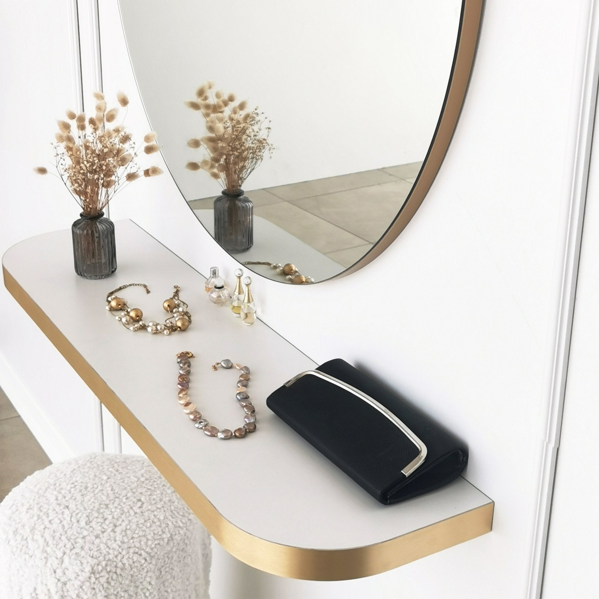 Espelho de parede dourado elegante, 60 cm de diâmetro | Painel de partículas 100% revestido de melamina, 18 mm de espessura | Design escandinavo moderno para decoração de casa e hotel