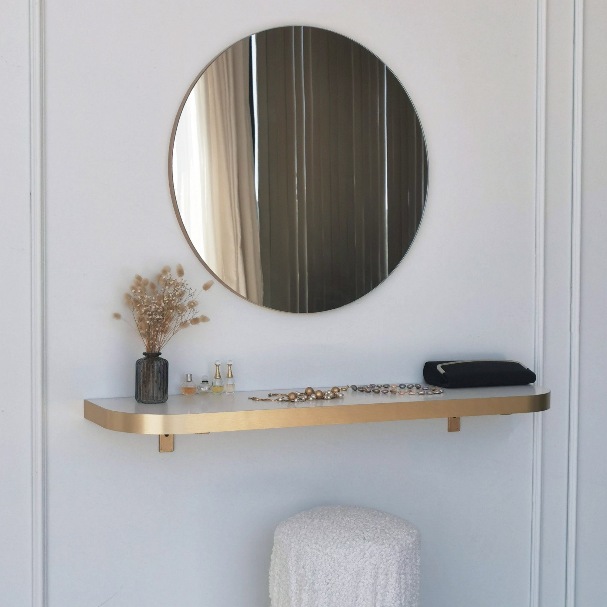 Espelho de parede dourado elegante, 60 cm de diâmetro | Painel de partículas 100% revestido de melamina, 18 mm de espessura | Design escandinavo moderno para decoração de casa e hotel