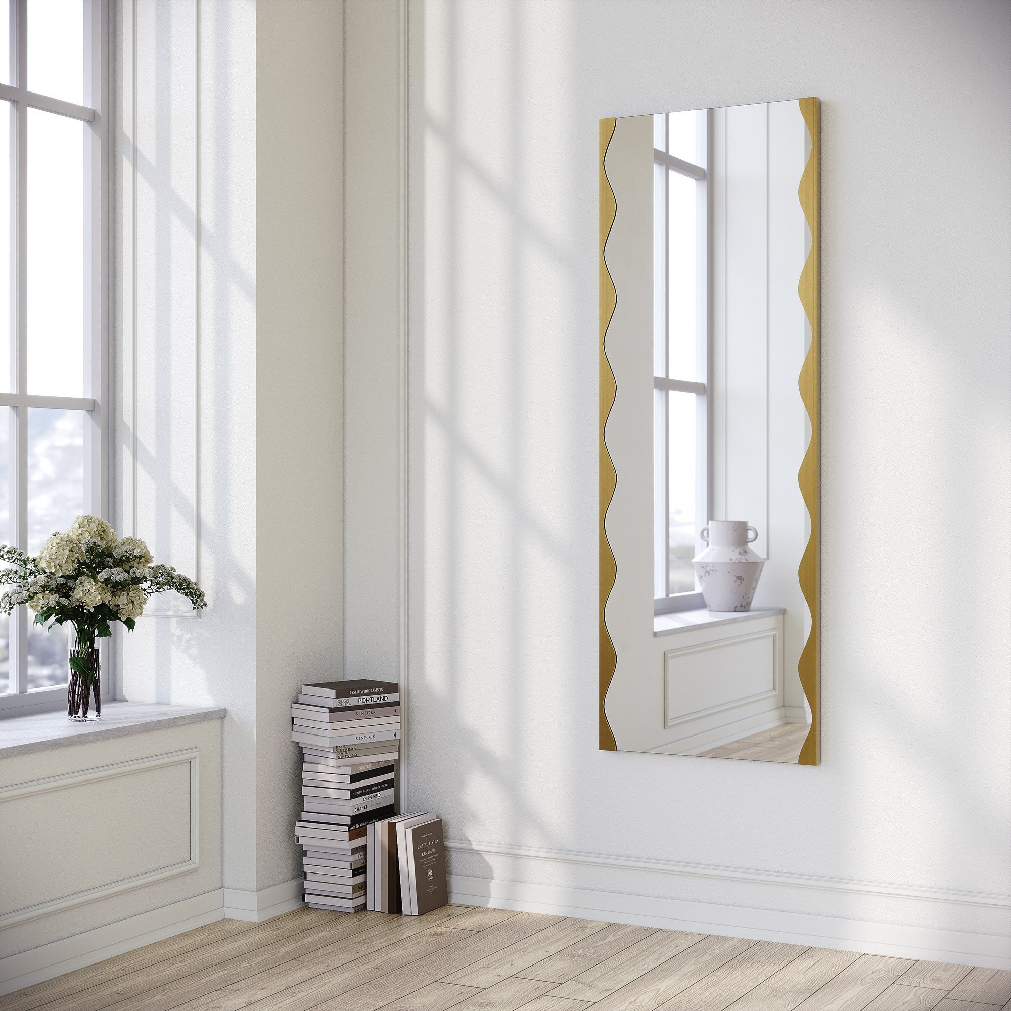Espelho de parede dourado elegante, 50 x 140 cm | Construção 100% metálica, elegante e durável | Perfeito para decoração de casa e interiores modernos
