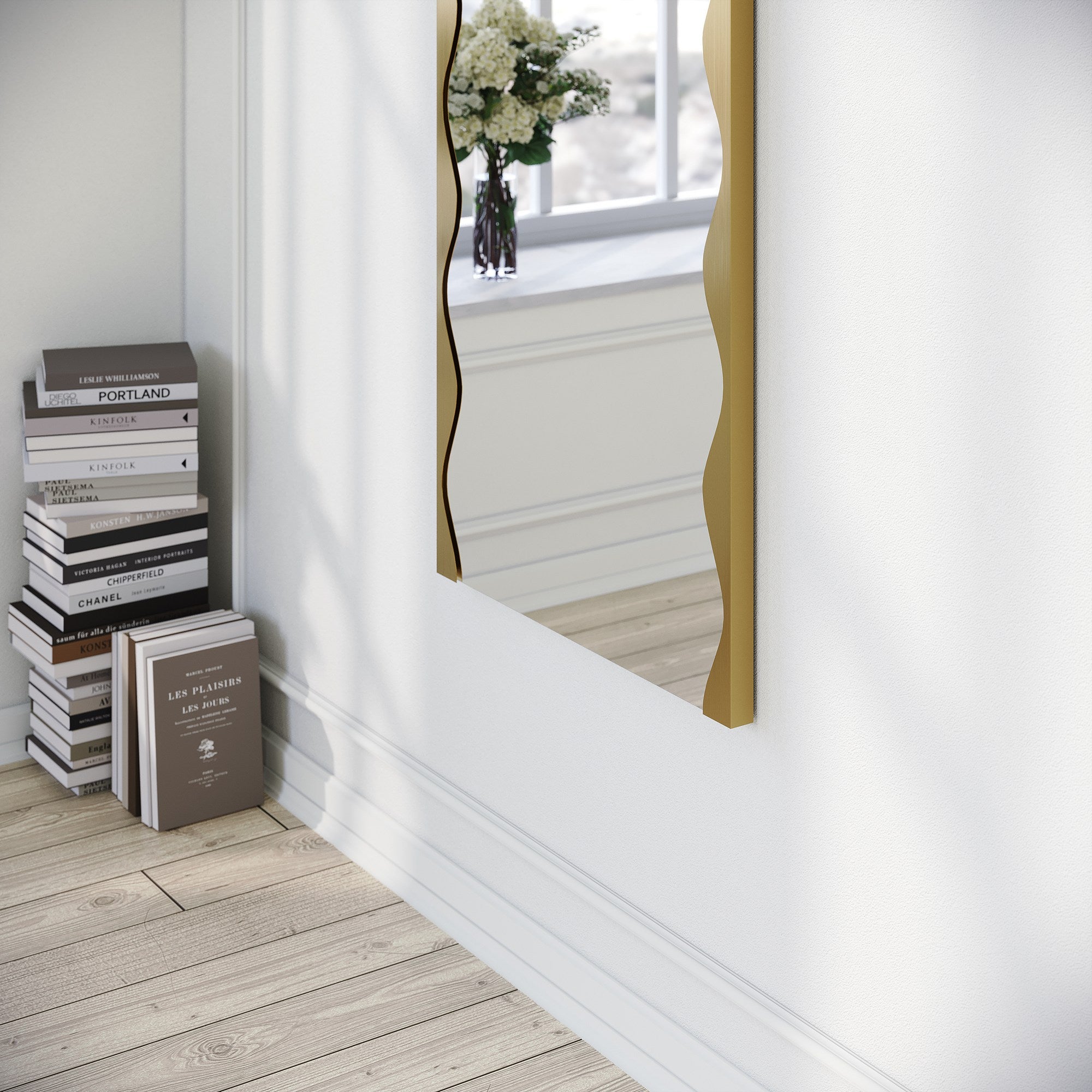Espelho de parede dourado elegante, 50 x 140 cm | Construção 100% metálica, elegante e durável | Perfeito para decoração de casa e interiores modernos