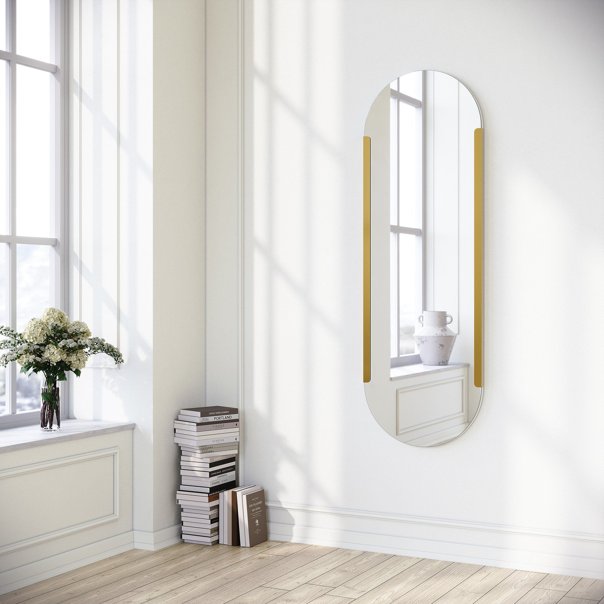 Espelho de parede dourado elegante, 50 x 150 cm | Construção 100% metálica | Decoração elegante para casa, perfeito para sala de estar e hall de entrada | Design durável e elegante
