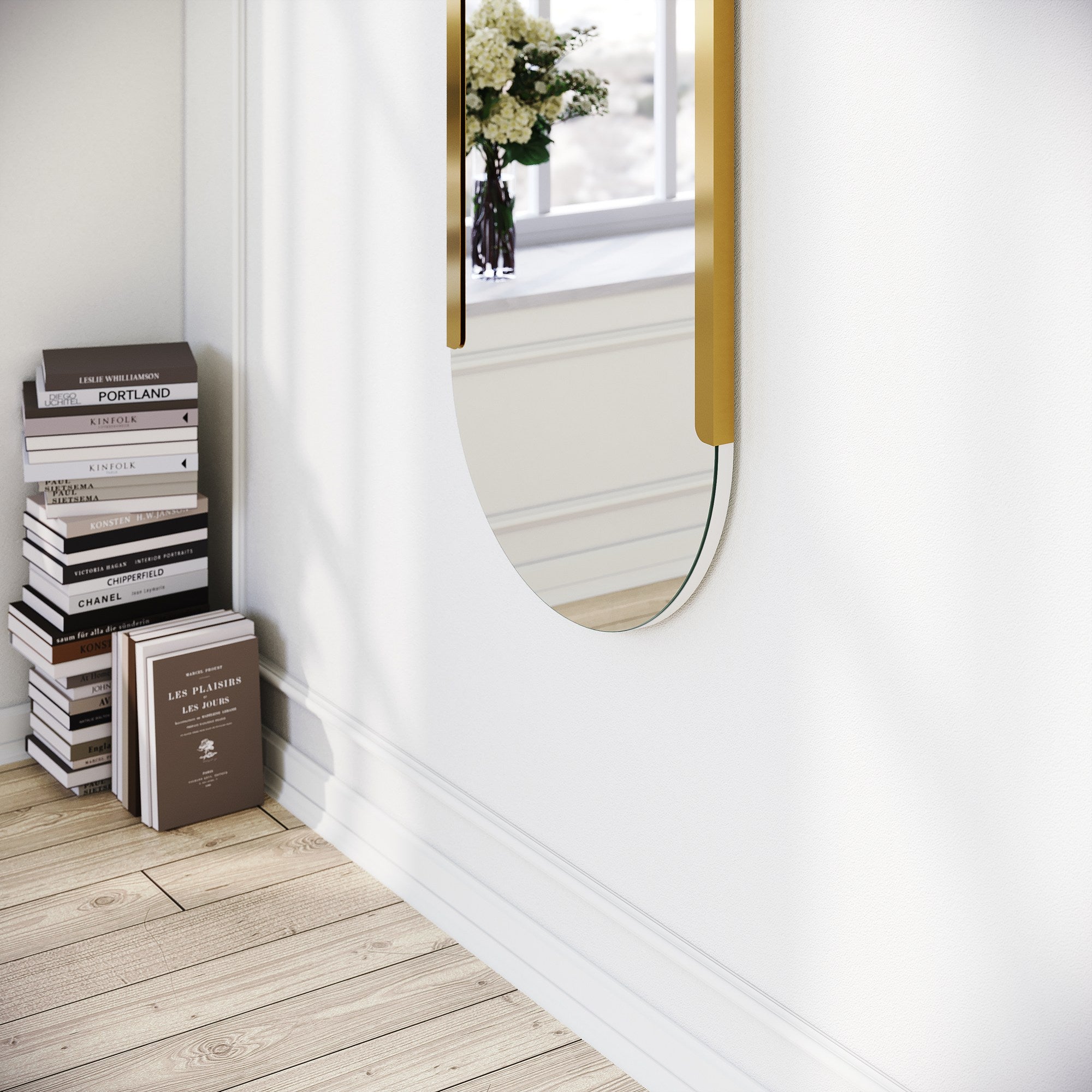 Espelho de parede dourado elegante, 50 x 150 cm | Construção 100% metálica | Decoração elegante para casa, perfeito para sala de estar e hall de entrada | Design durável e elegante