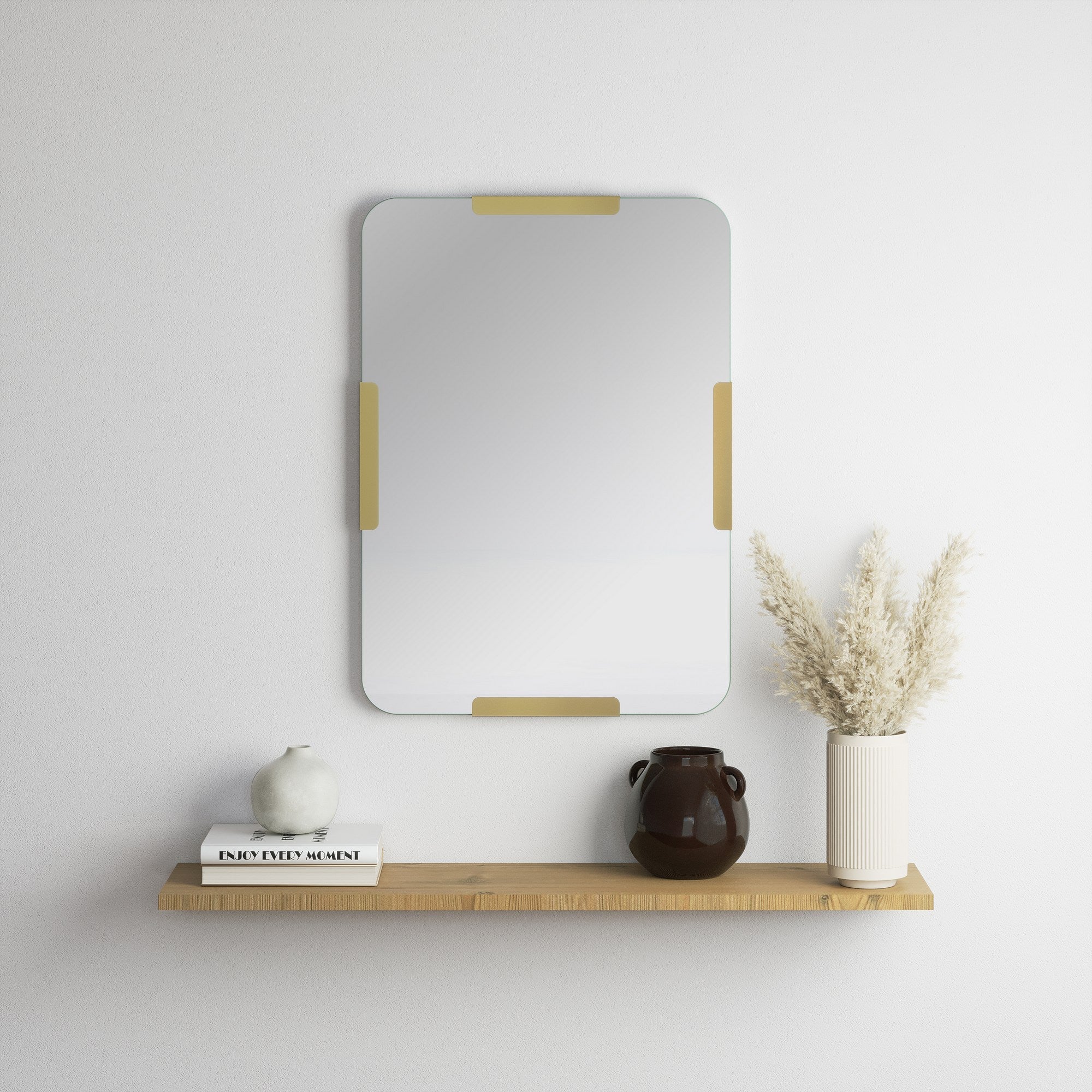 Espelho de parede dourado elegante, 50 x 70 cm | Construção 100% metálica | Decoração elegante para sala de estar, quarto e hall de entrada | Design durável e elegante