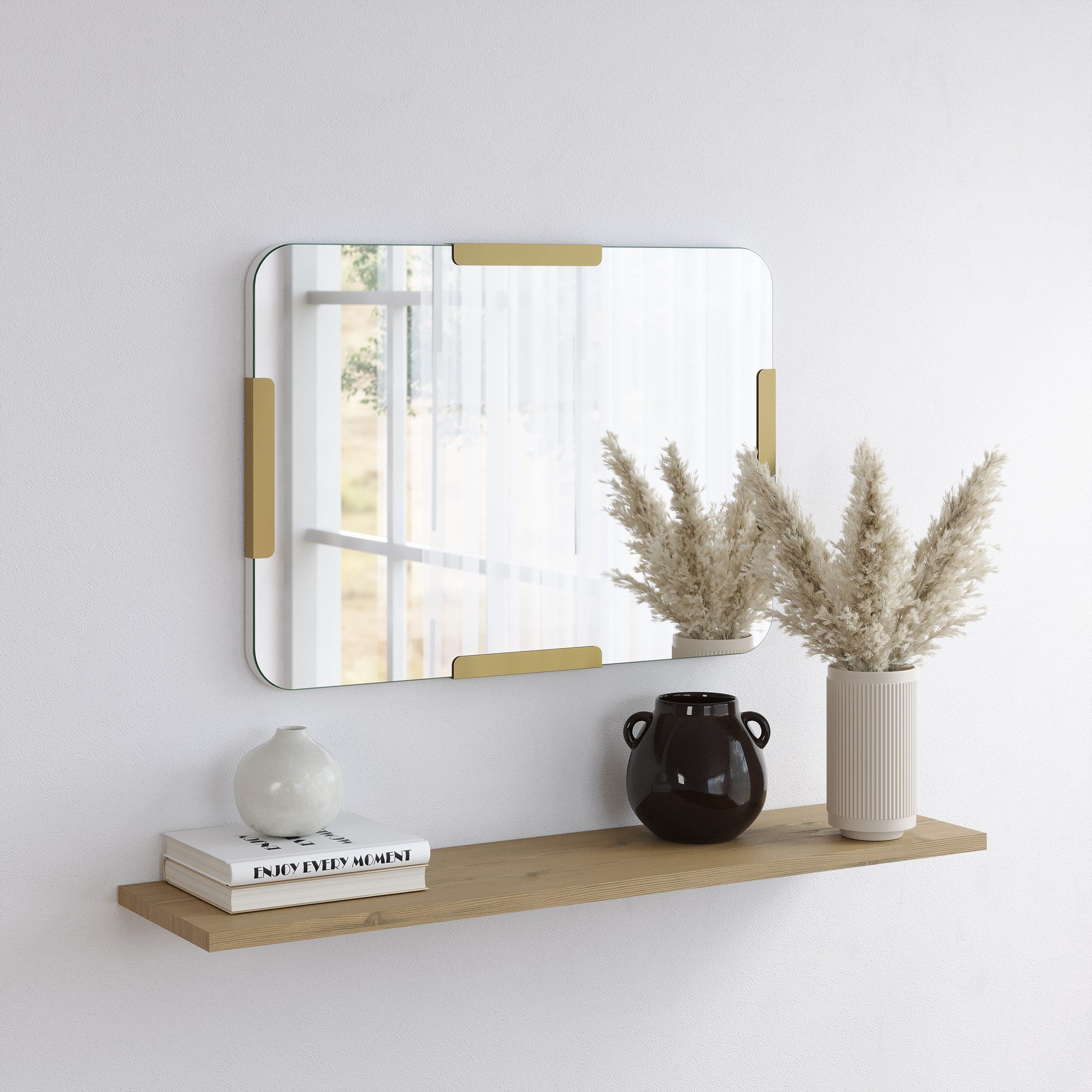 Espelho de parede dourado elegante, 50 x 70 cm | Construção 100% metálica | Decoração elegante para sala de estar, quarto e hall de entrada | Design durável e elegante