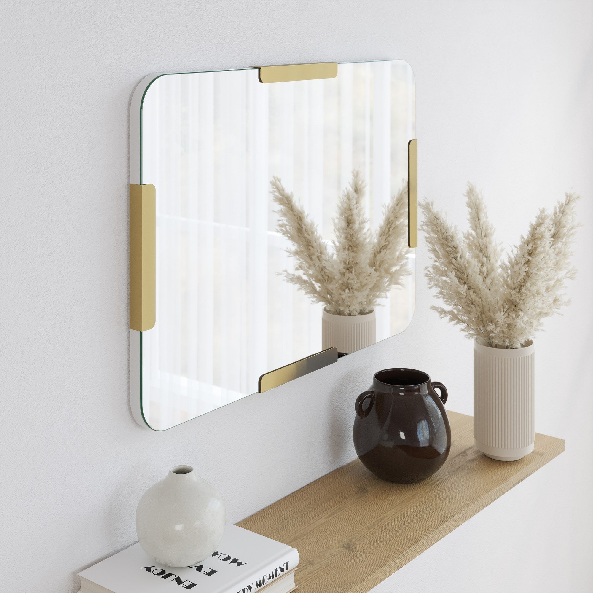 Espelho de parede dourado elegante, 50 x 70 cm | Construção 100% metálica | Decoração elegante para sala de estar, quarto e hall de entrada | Design durável e elegante