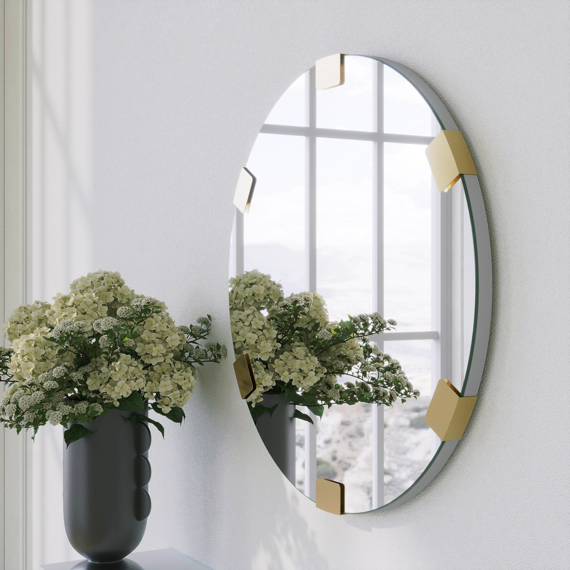 Espelho de parede dourado elegante, 60 cm de diâmetro, 100% metal | Decoração elegante para casa, perfeita para sala de estar e hall de entrada | Design durável e elegante
