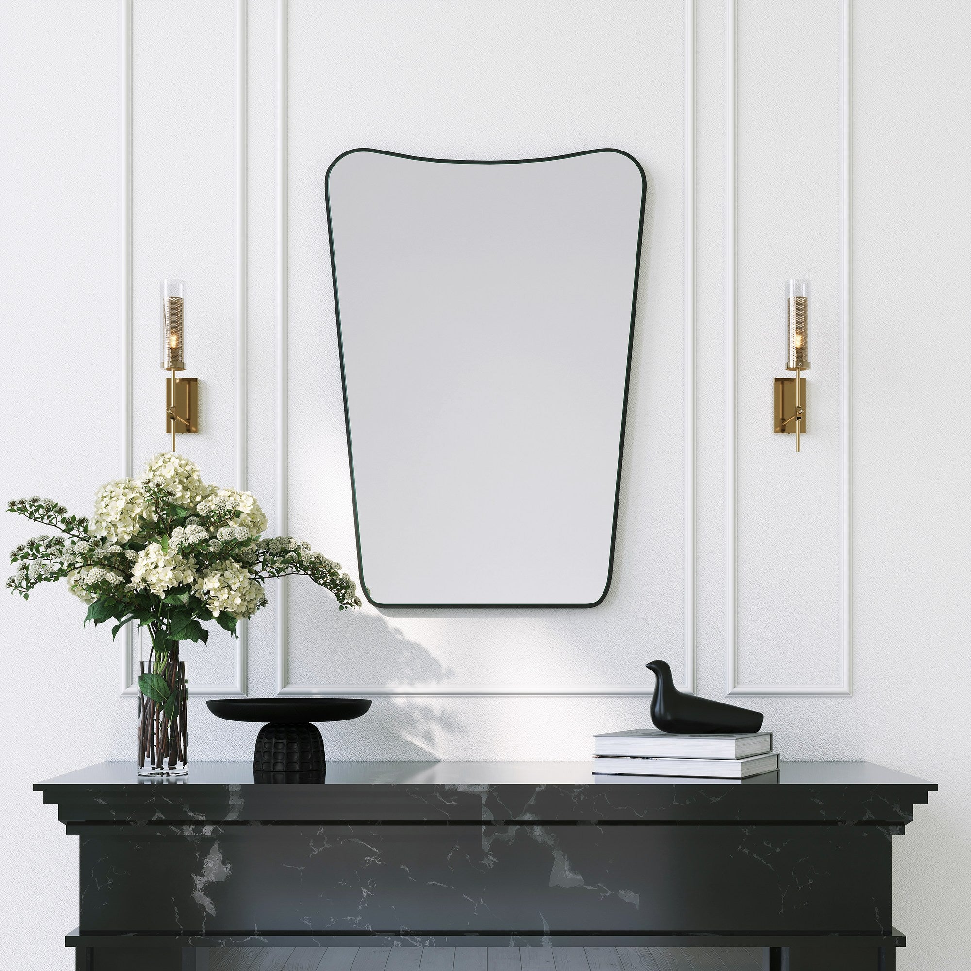 Espelho de parede preto elegante, 50 x 70 cm | Construção 100% metálica | Perfeito para decoração moderna e soluções que economizam espaço