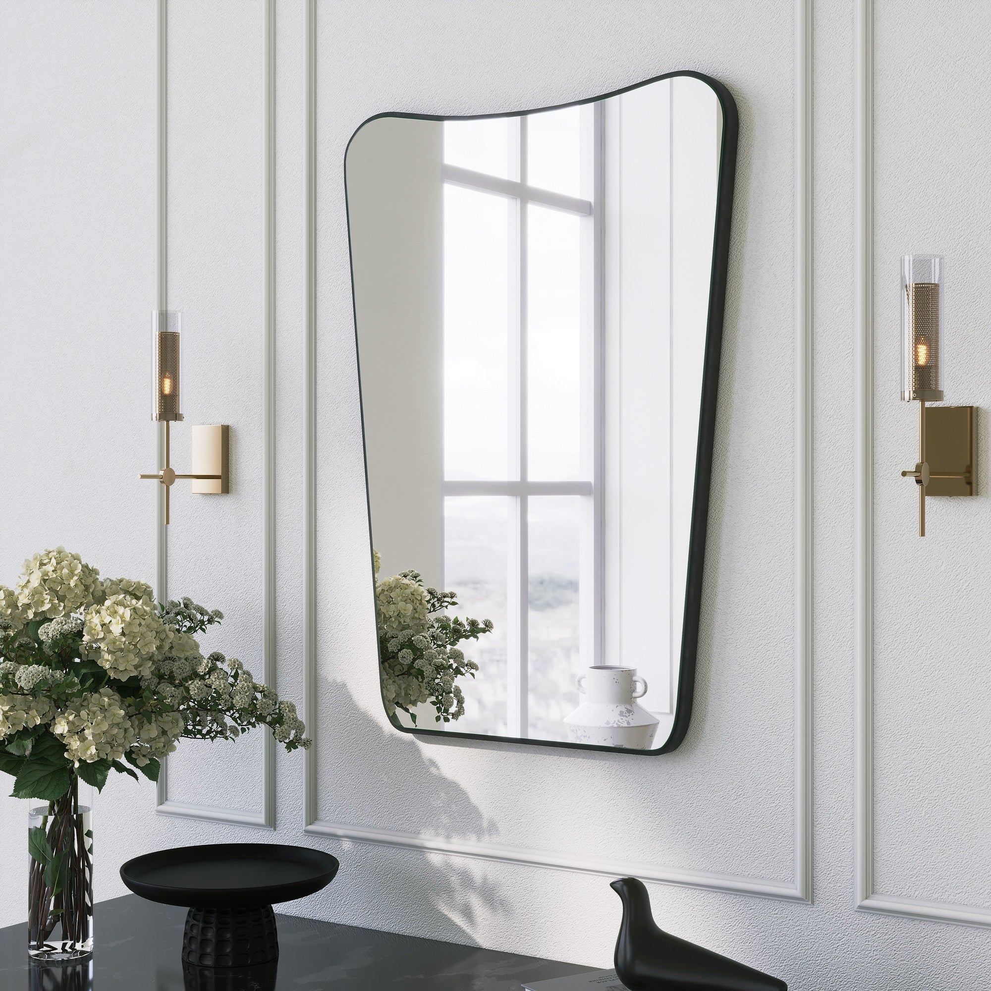 Espelho de parede preto elegante, 50 x 70 cm | Construção 100% metálica | Perfeito para decoração moderna e soluções que economizam espaço