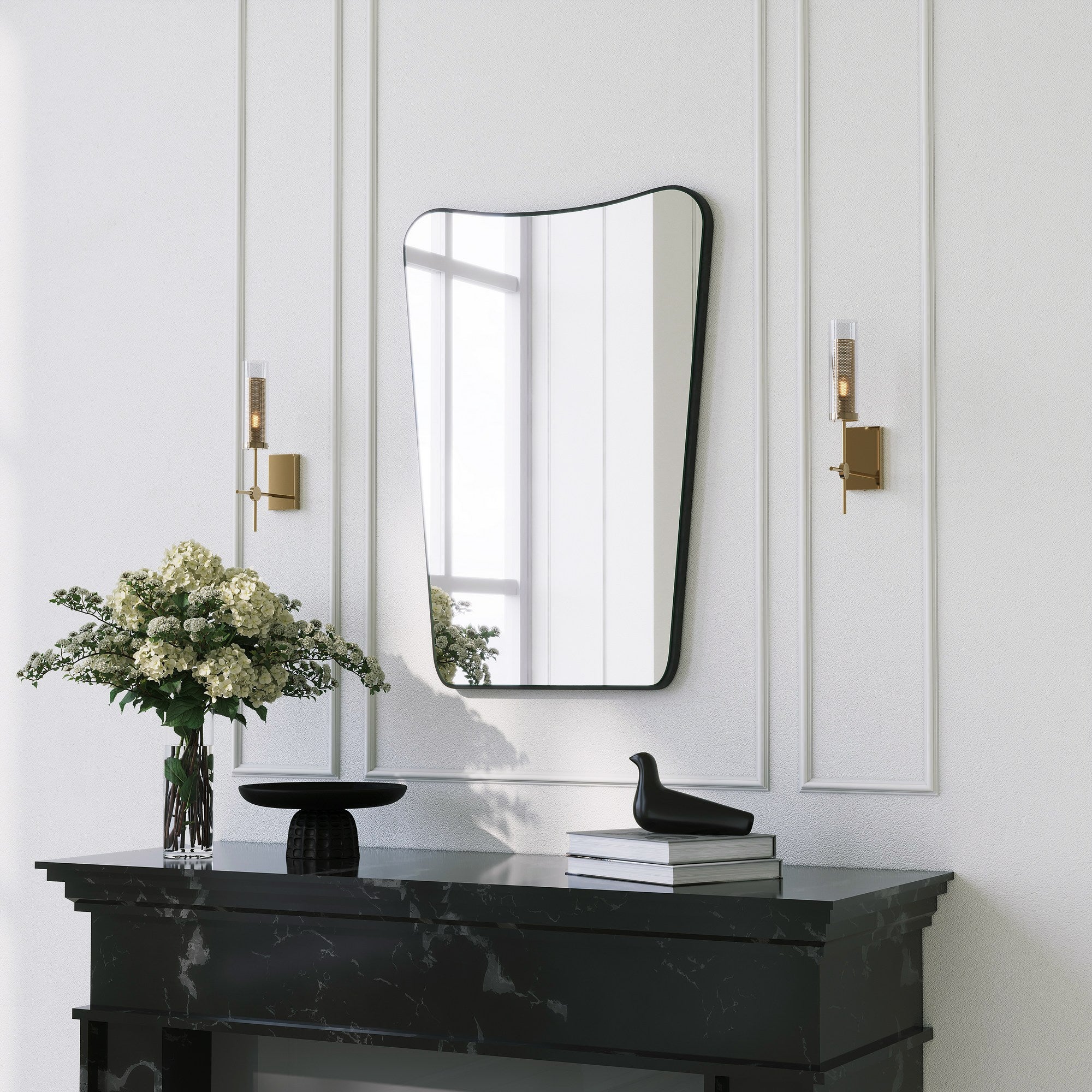 Espelho de parede preto elegante, 50 x 70 cm | Construção 100% metálica | Perfeito para decoração moderna e soluções que economizam espaço