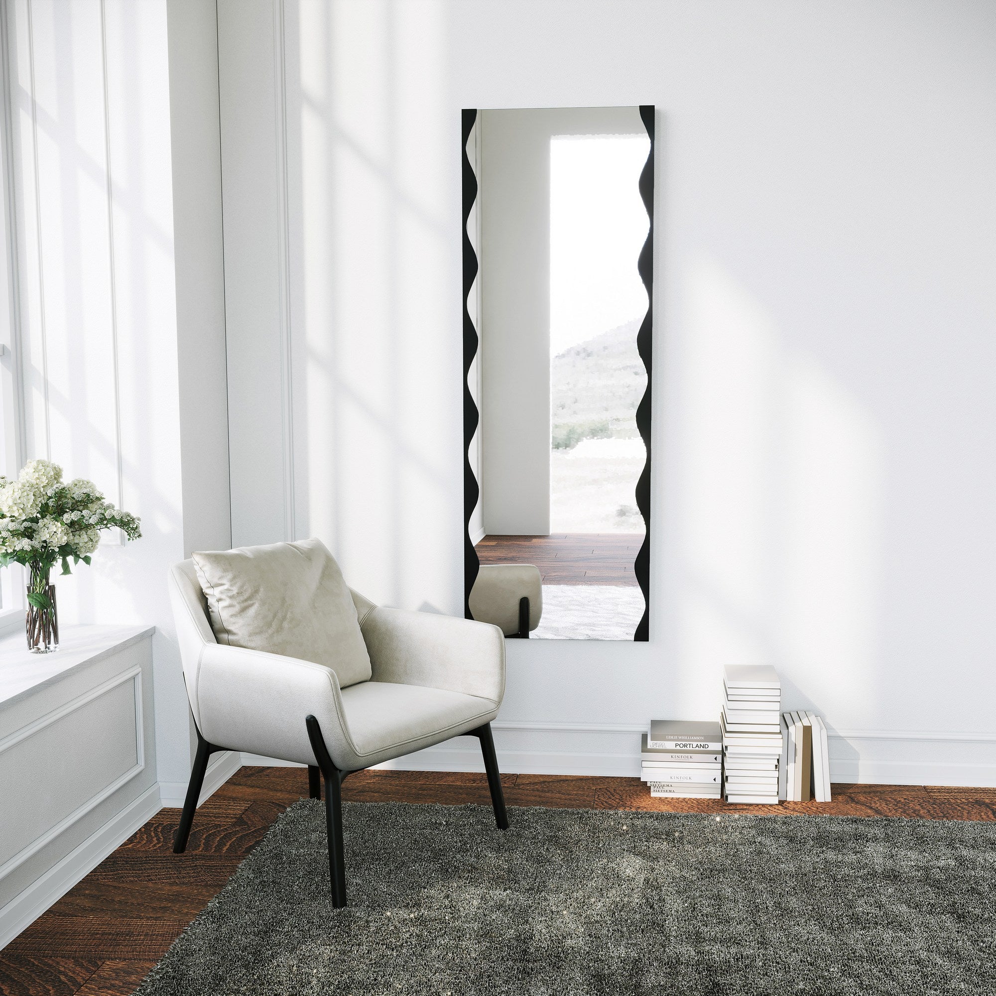 Espelho de parede elegante em metal preto, 50 x 140 cm | 100% metal durável, design fácil de montar na parede | Perfeito para decoração moderna de casa e entradas