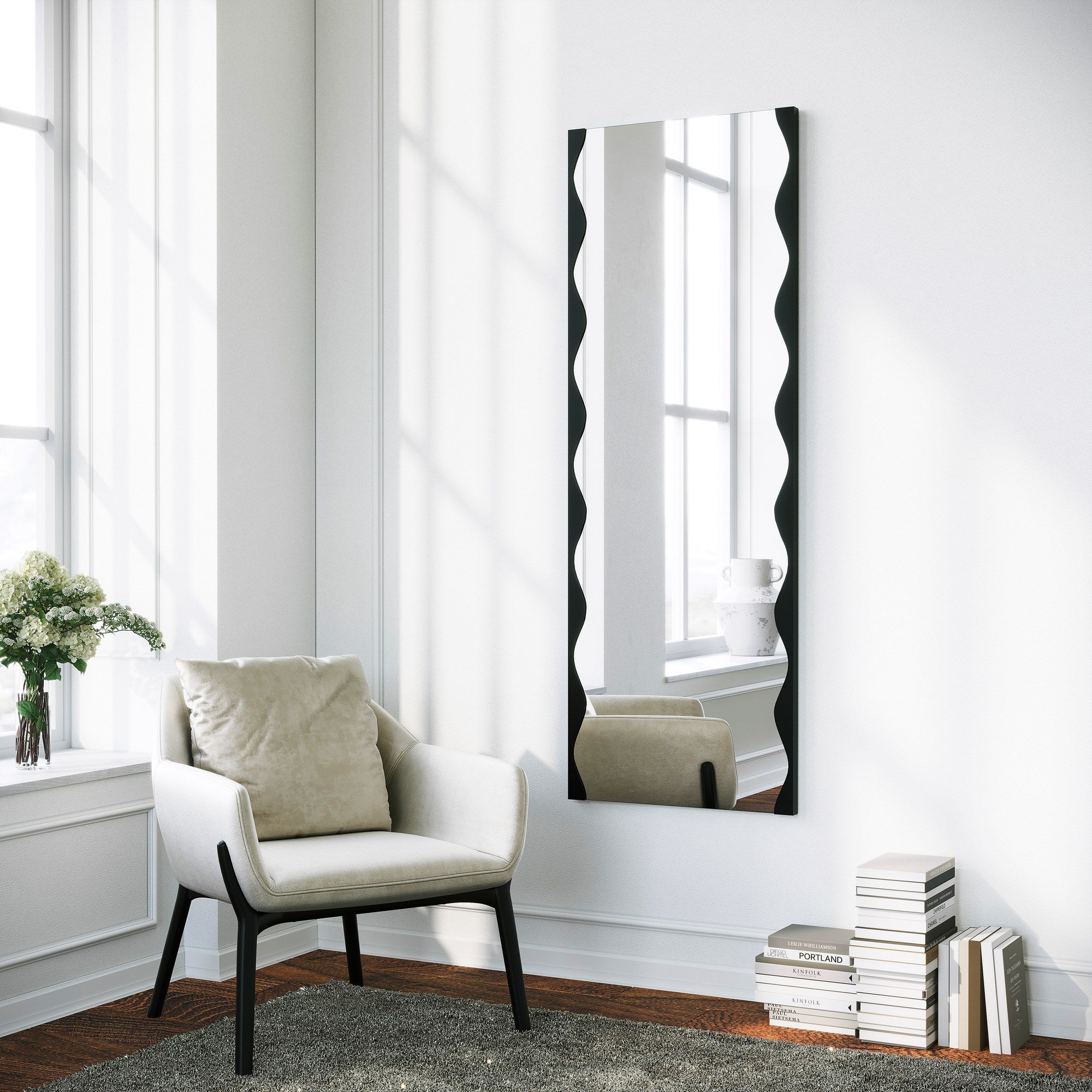 Espelho de parede elegante em metal preto, 50 x 140 cm | 100% metal durável, design fácil de montar na parede | Perfeito para decoração moderna de casa e entradas