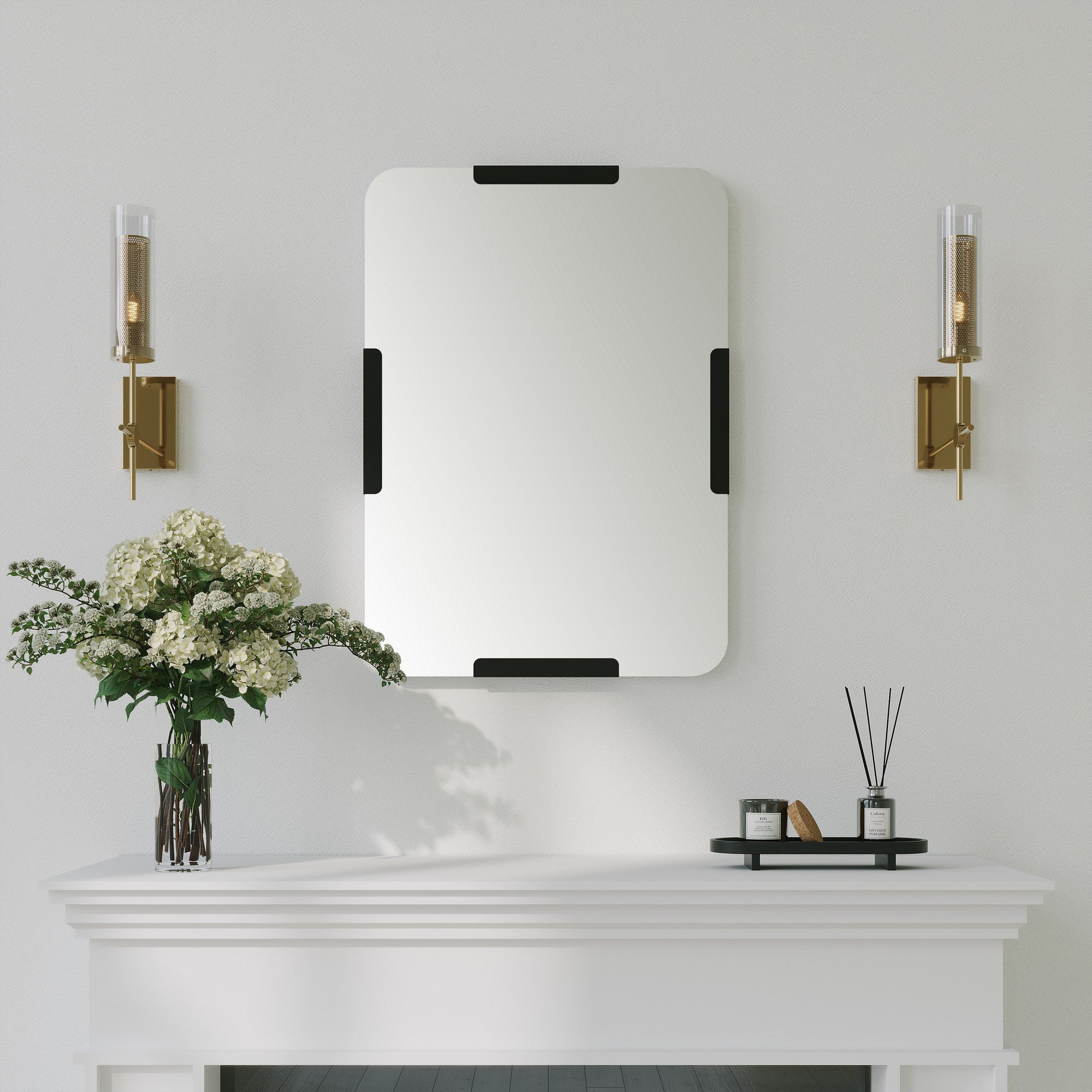 Espelho de parede preto elegante, 50 x 70 cm | Construção 100% metálica | Perfeito para decoração moderna e soluções que economizam espaço