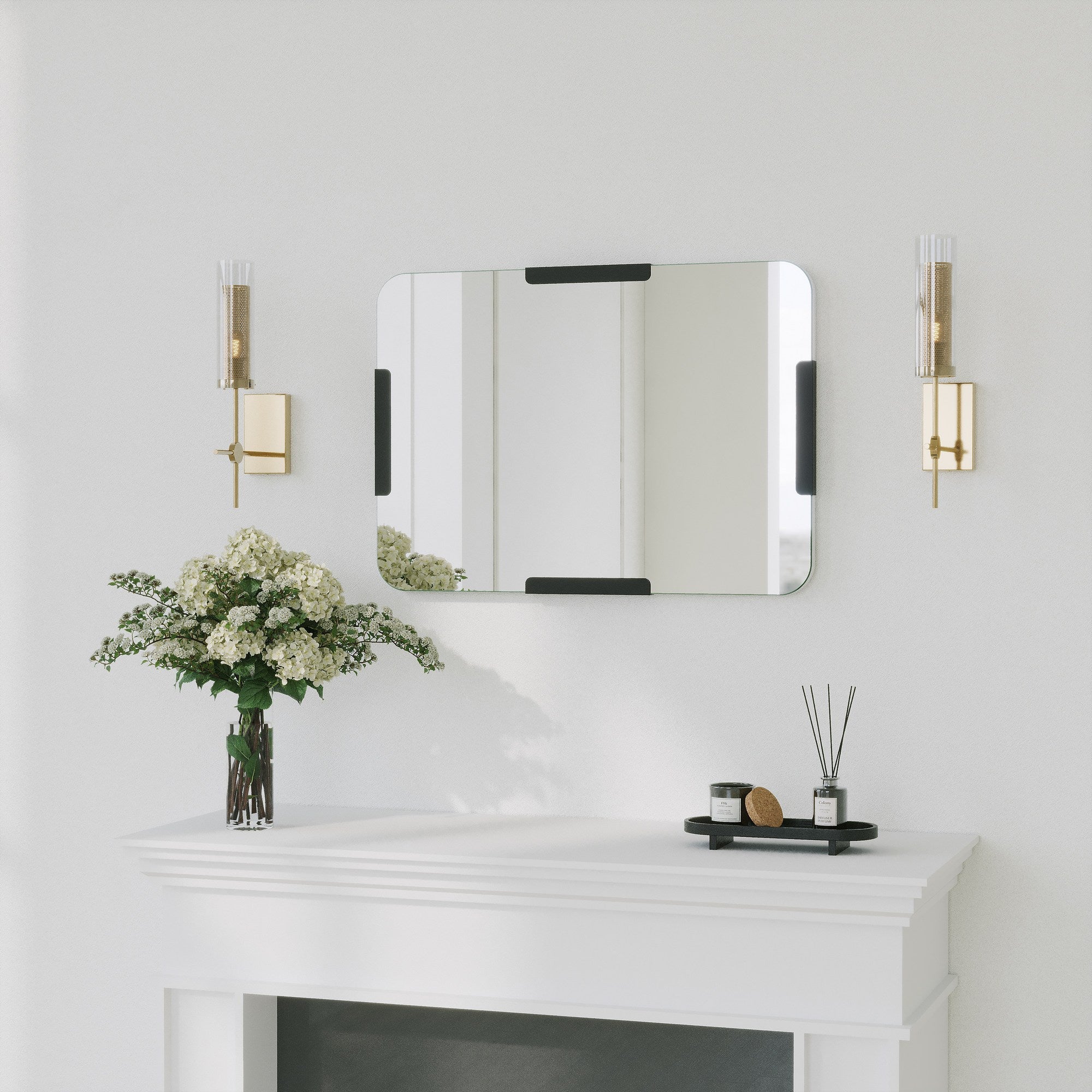 Espelho de parede preto elegante, 50 x 70 cm | Construção 100% metálica | Perfeito para decoração moderna e soluções que economizam espaço