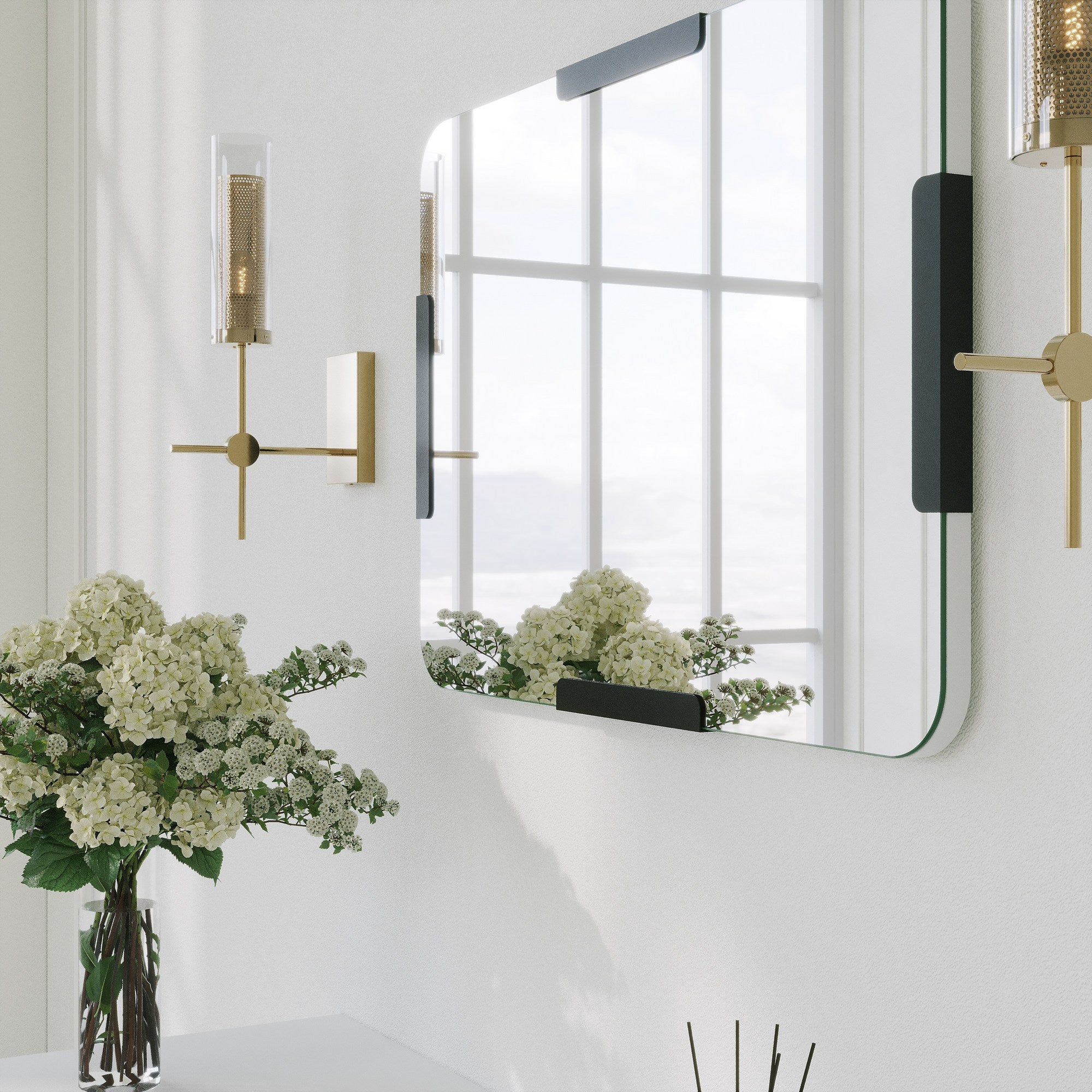 Espelho de parede preto elegante, 50 x 70 cm | Construção 100% metálica | Perfeito para decoração moderna e soluções que economizam espaço