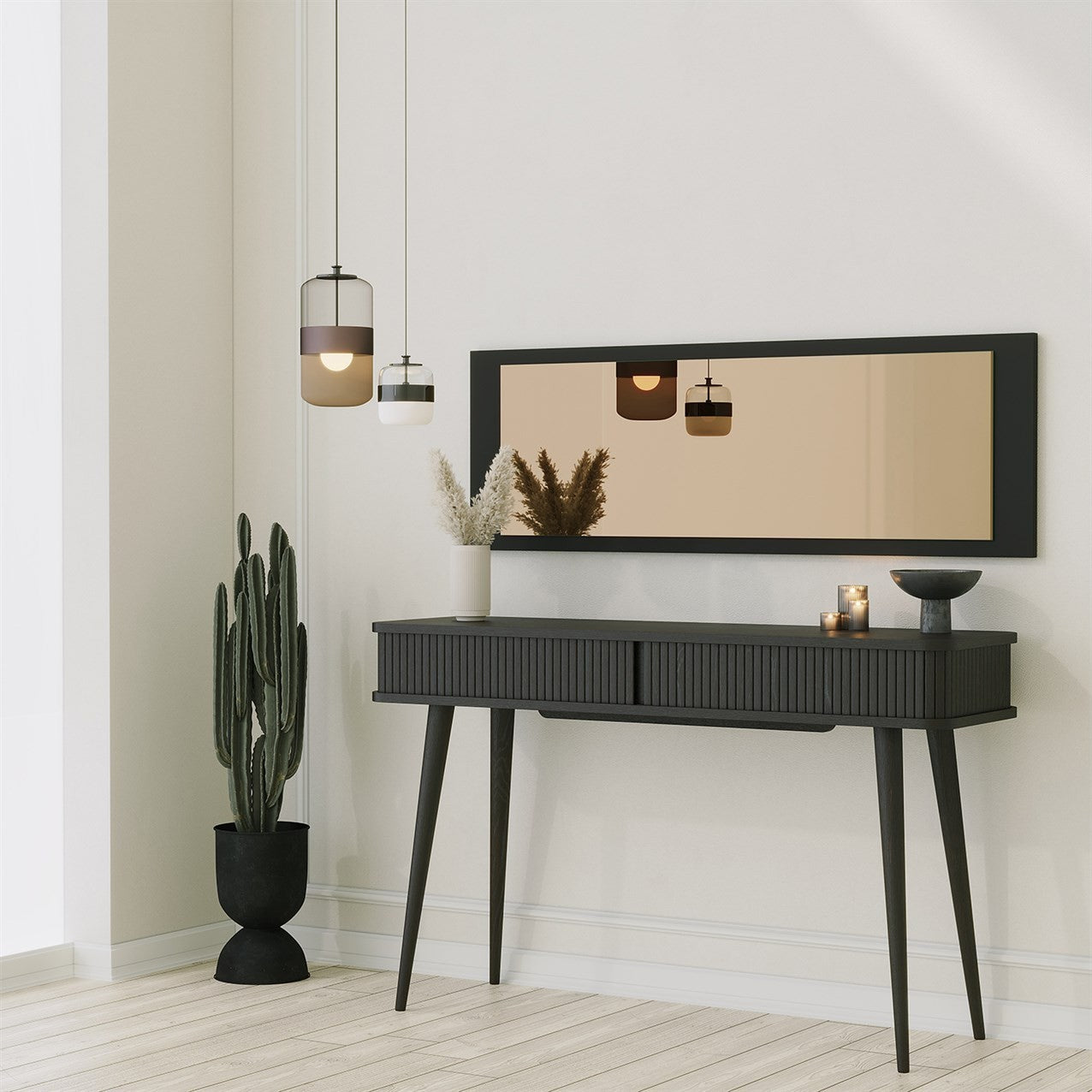 Espelho elegante de parede, bronze e preto, 40 x 120 x 2,2 cm | 100% fibra de madeira, design ecológico Flotal-E | Perfeito para decoração moderna