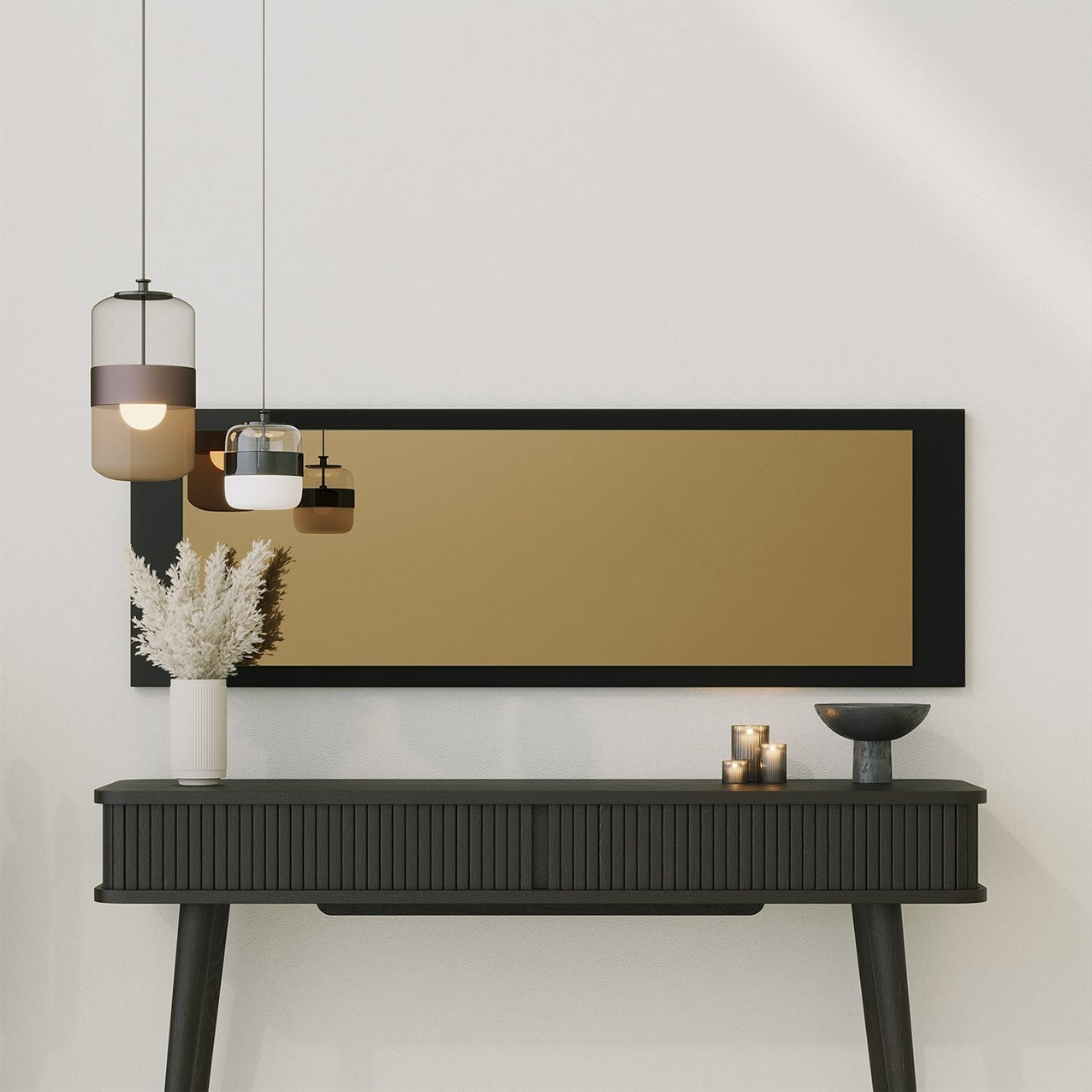 Espelho elegante de parede, bronze e preto, 40 x 120 x 2,2 cm | 100% fibra de madeira, design ecológico Flotal-E | Perfeito para decoração moderna
