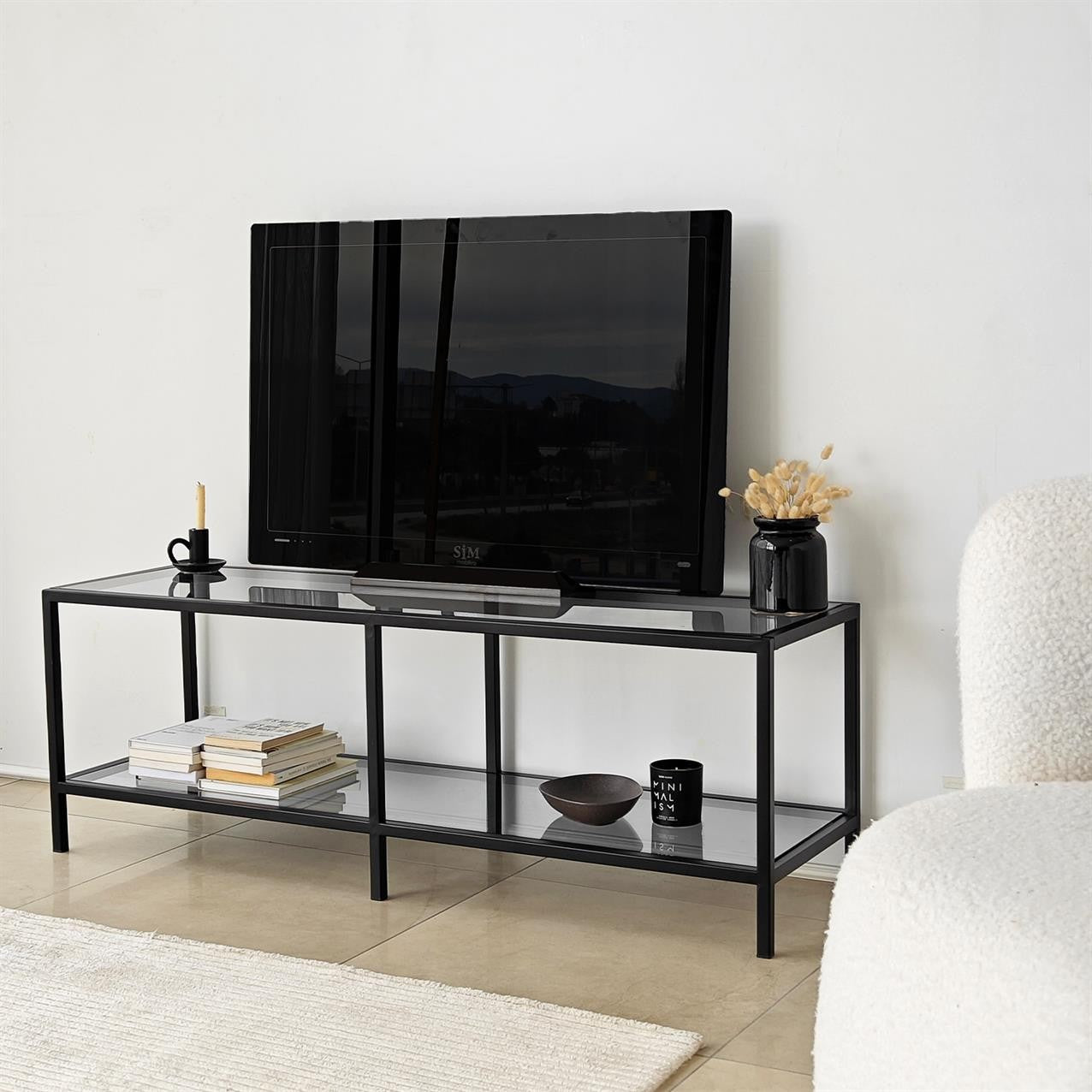 Suporte de TV estiloso, 130 cm, cinza escuro e preto | 100% vidro temperado e estrutura de metal | Desmontado para fácil montagem | Perfeito para salas de estar modernas